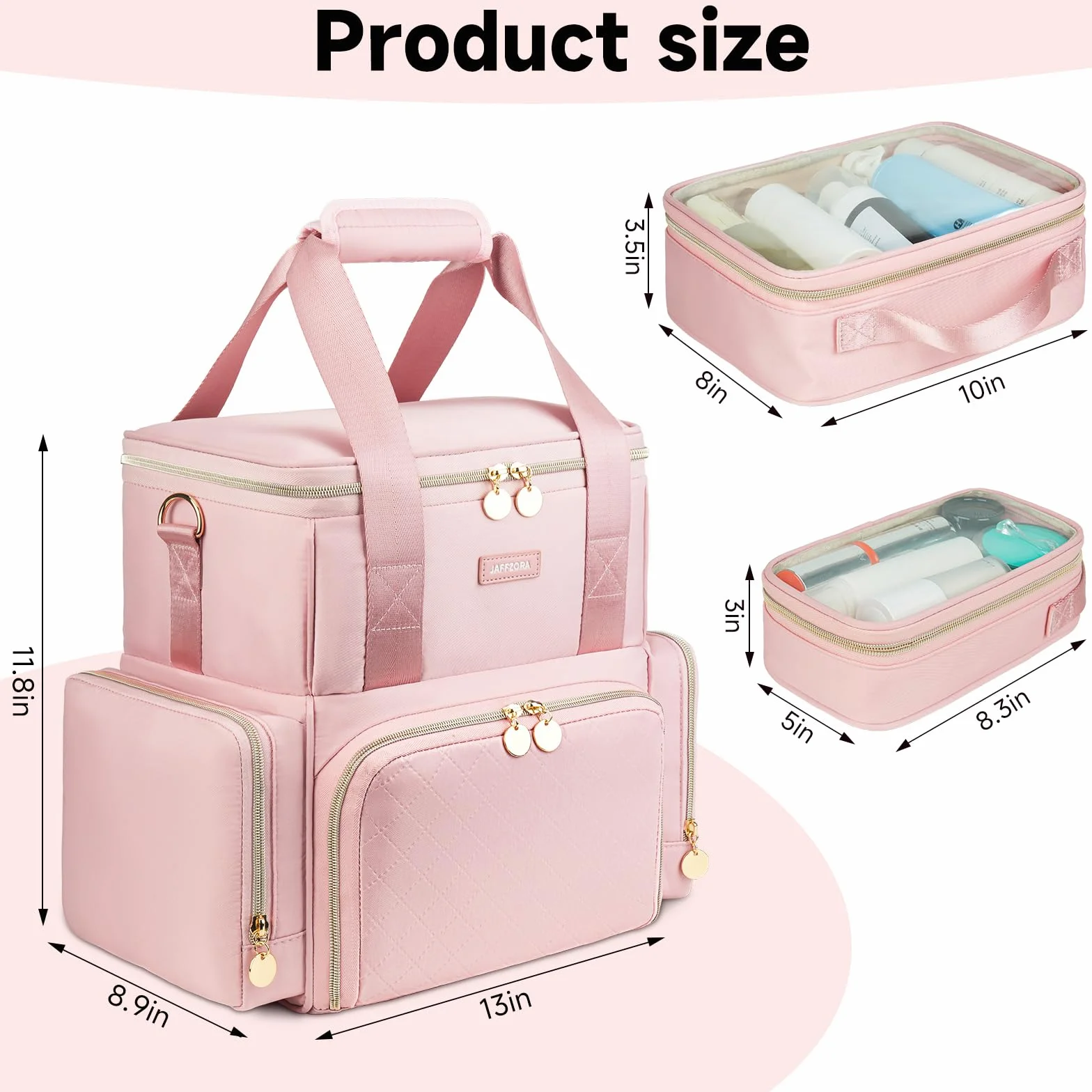 Trousse de Maquillage Extra Large avec 3 Étuis Amovibles, Malette de Voyage Double Couche, Rose