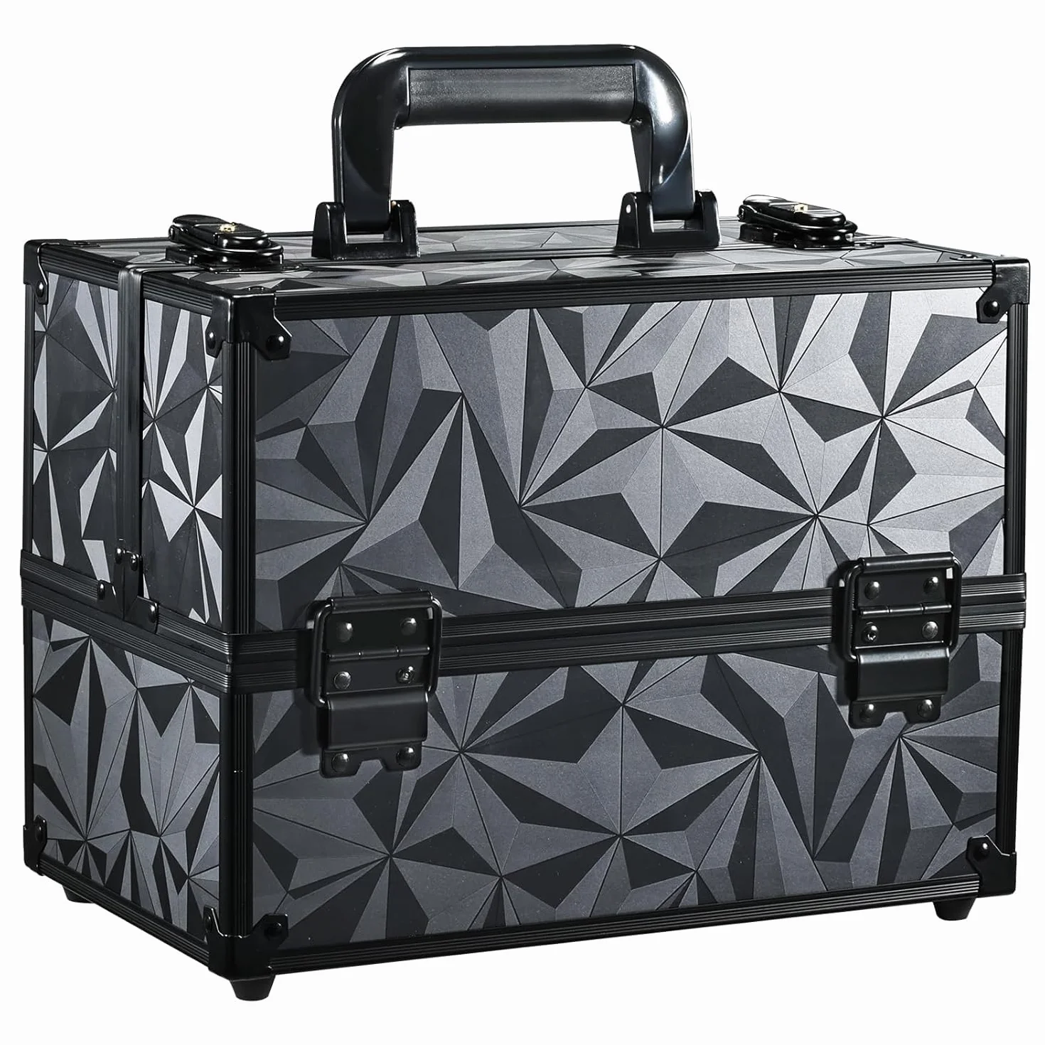 Mallette à Maquillage Valise Aluminium avec Doubles Serrures, Noir Grisâtre