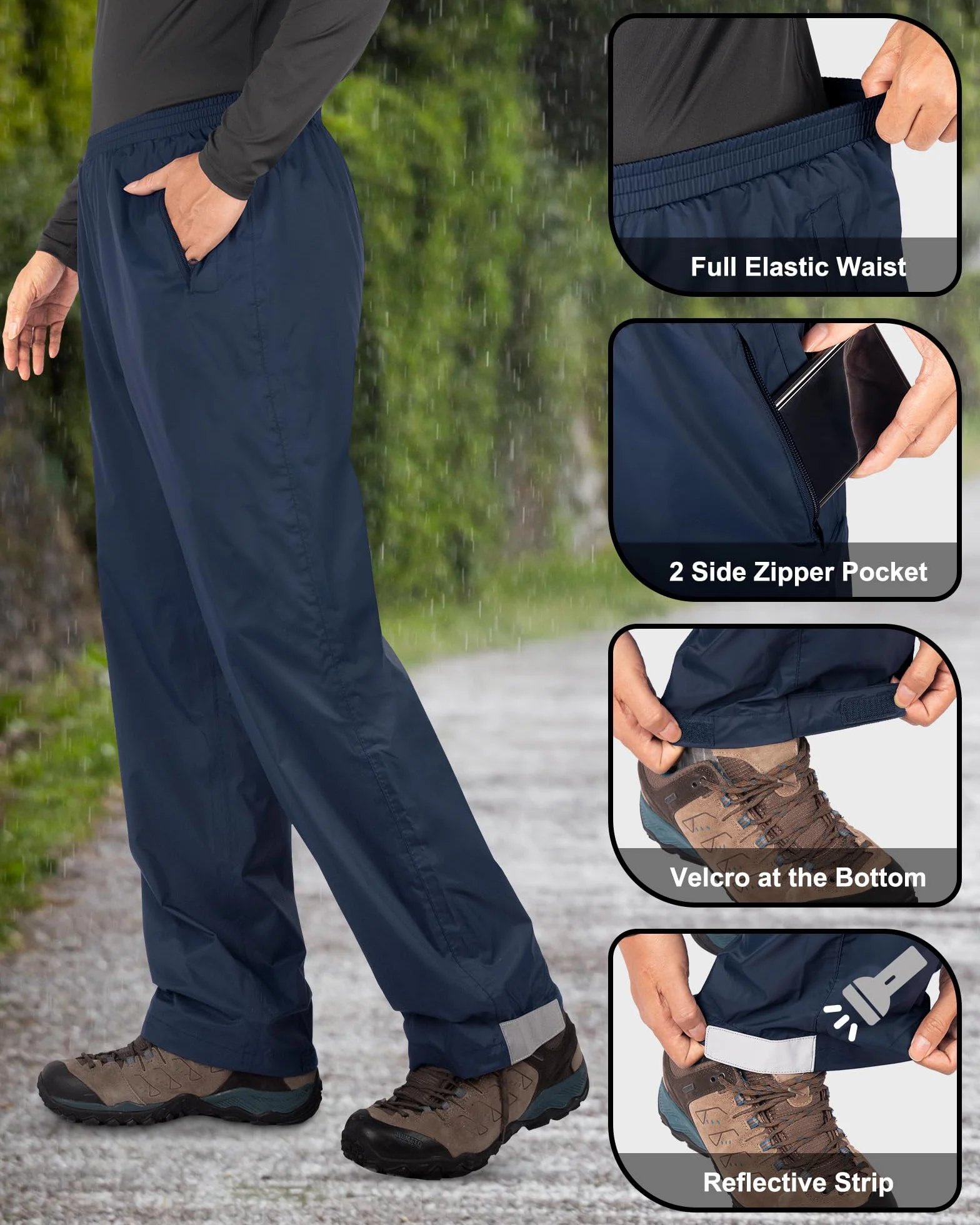 Pantalon de pluie pliable homme imperméable coupe-vent réfléchissant 33,000ft randonnée golf pêche
