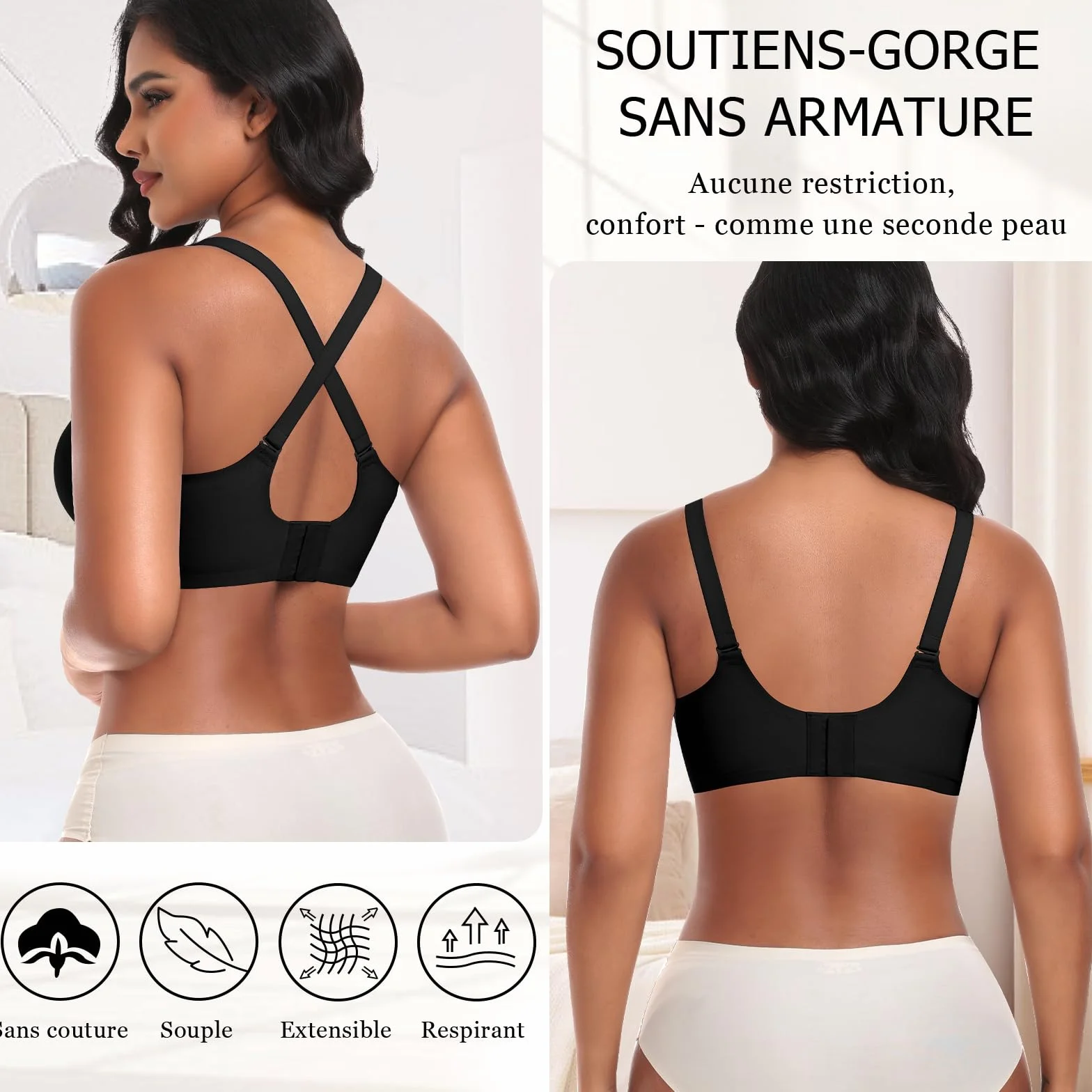 Ganado Soutien-Gorge Femme sans Armature Col en V Bralette avec Coussinets sans Coutures