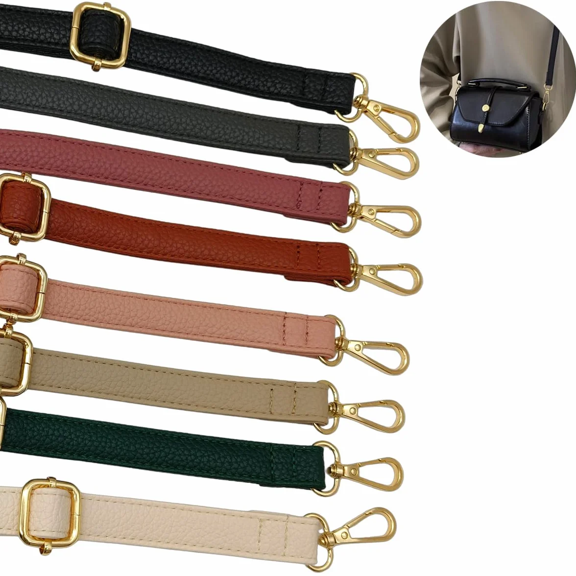 Bandoulière Rechange Réglable en Cuir pour Sac à Main Femme, 80-125cm, Sangle de Remplacement avec Boucle Dorée, 1.9cm, Noir