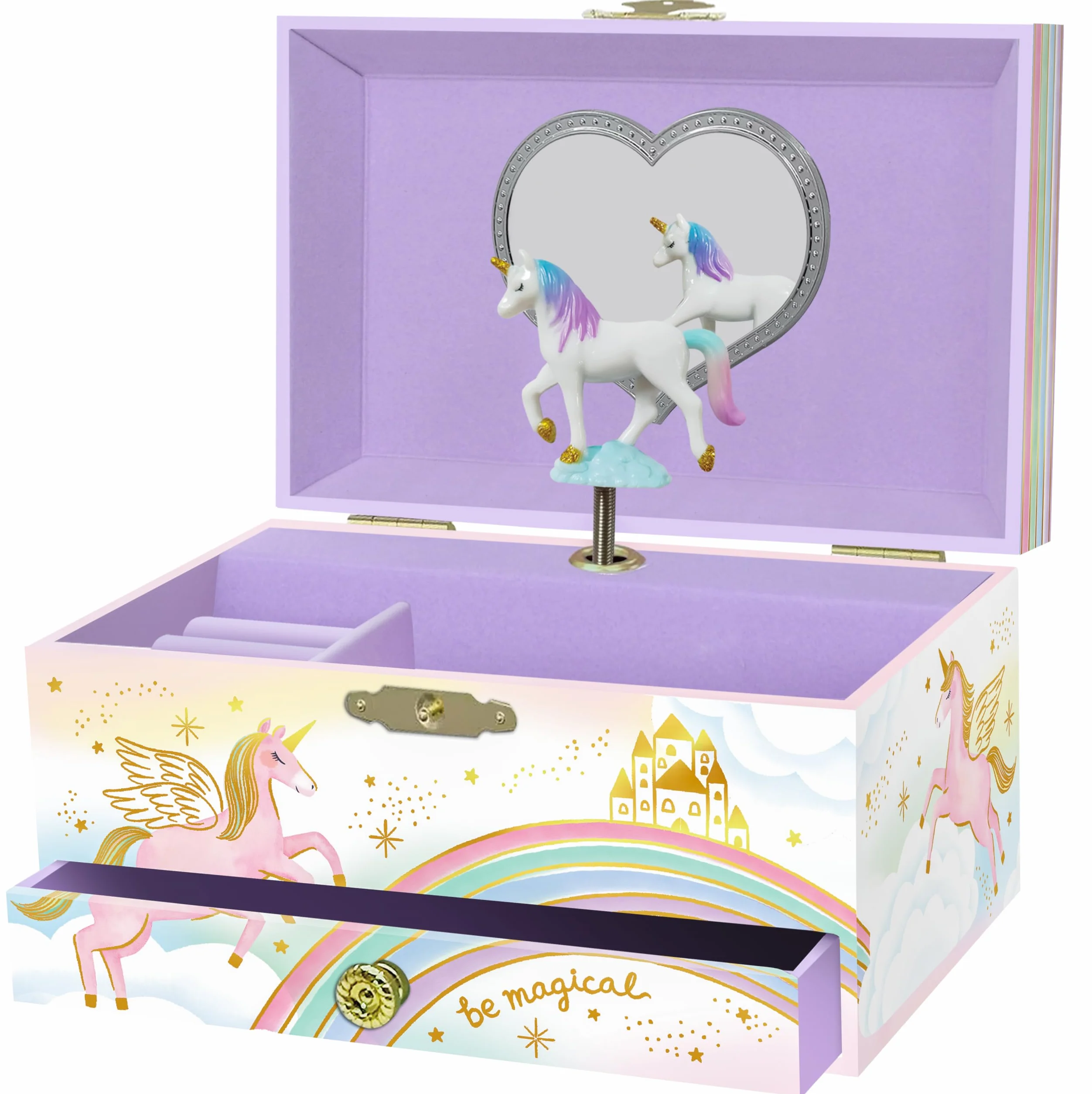 Boîte à Bijoux Musicale Licorne pour Filles avec Miroir, Cadeau Enfants 3-10 ans