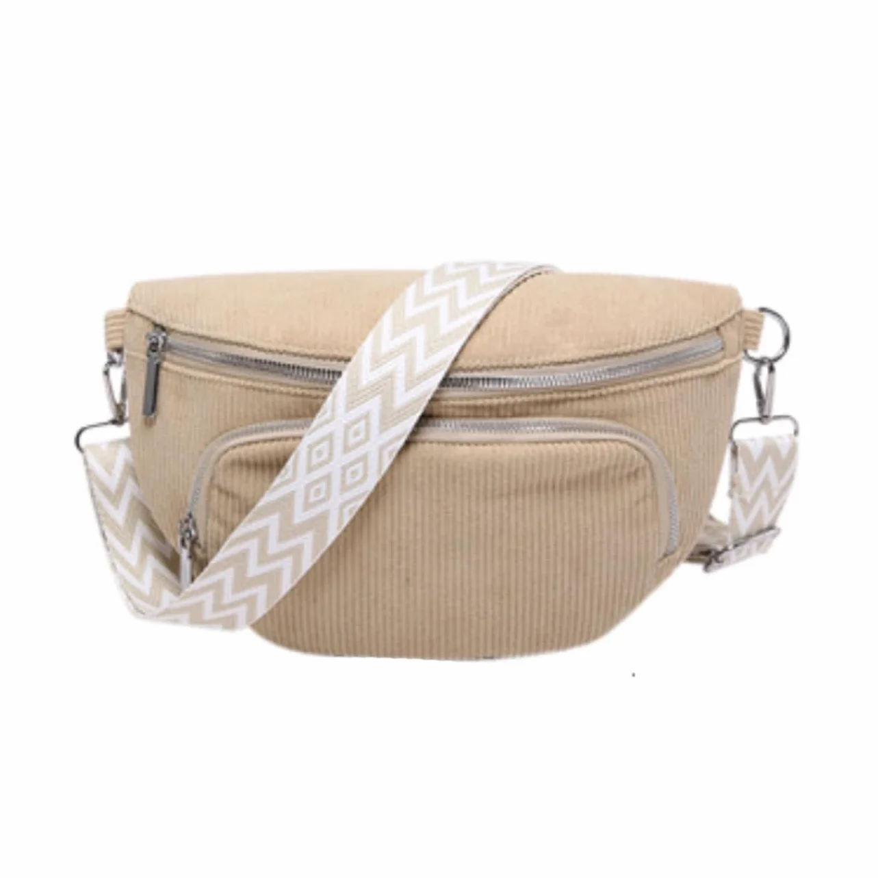 Sac banane femme en velours côtelé grande capacité voyage promener chien