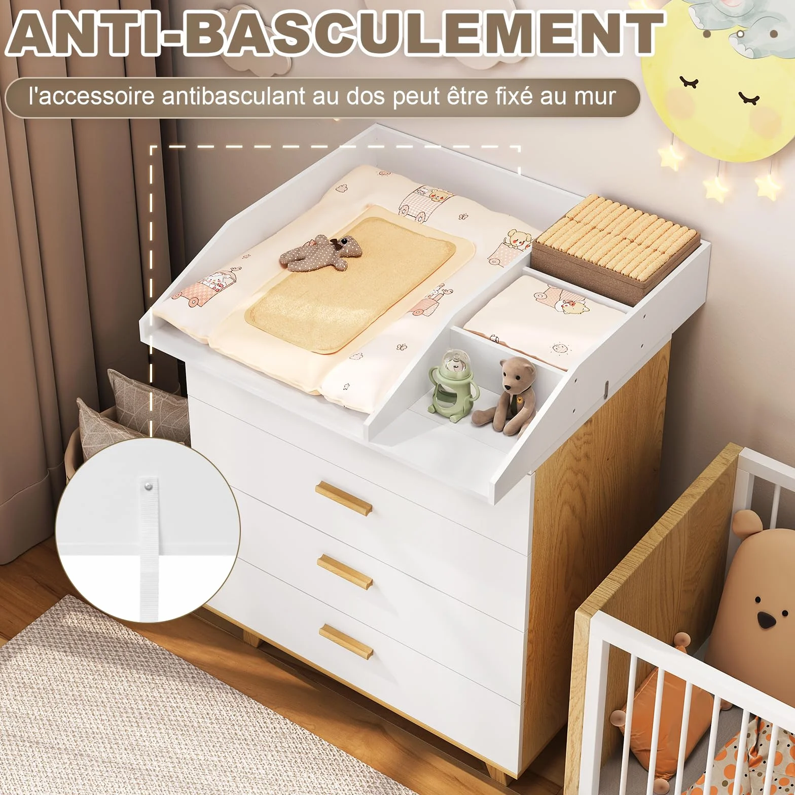 WOLTU Plan à langer amovible MDF 80x74,5x13,5 cm Blanc