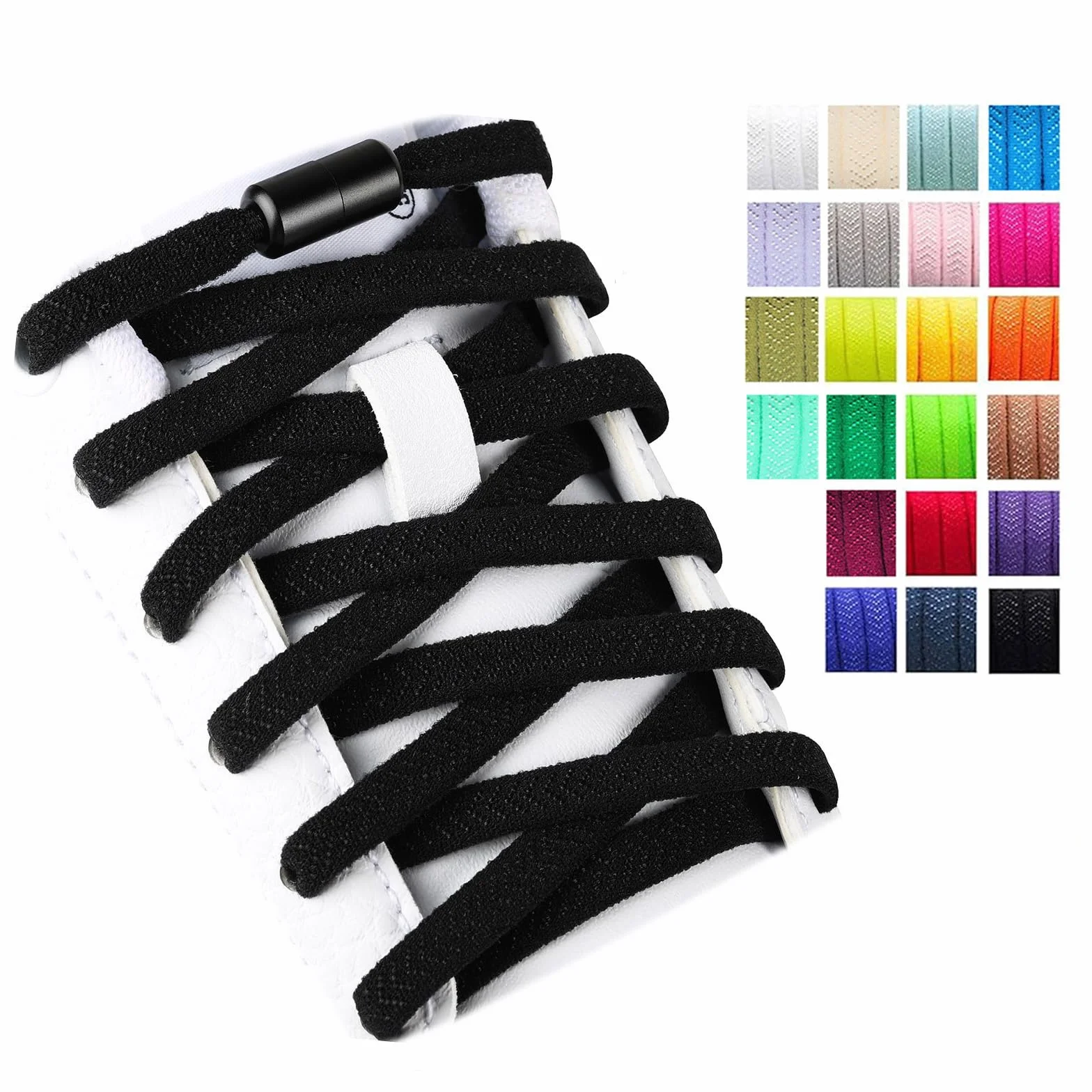 Lacets Élastiques Plats avec Fermeture en Métal Sans Nœuds pour Chaussures
