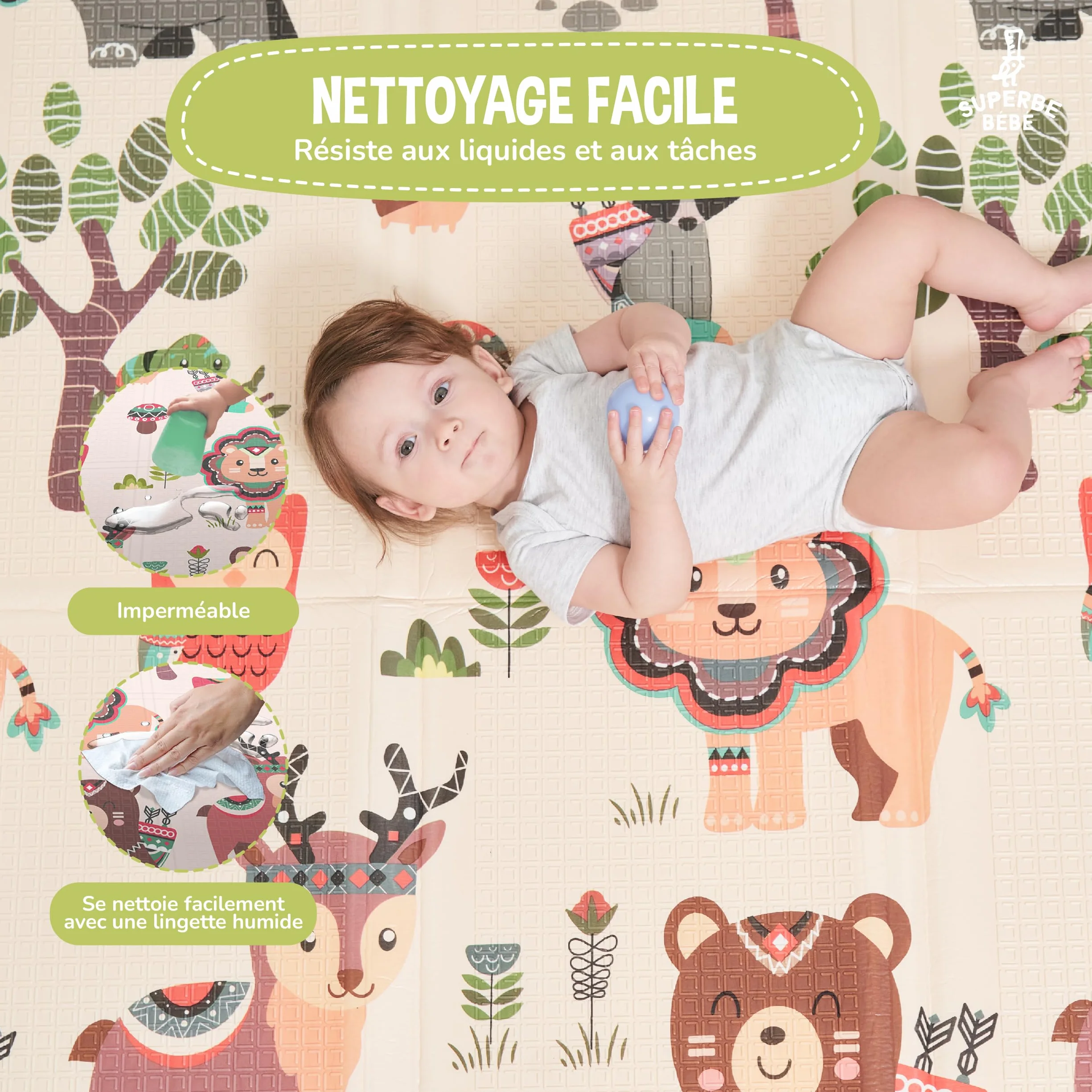 Tapis D'éveil Bébé Pliable Epais Réversible 180x200x1.5cm - Tapis De Jeu XXL En Mousse - Tapis De Motricité Sensoriel