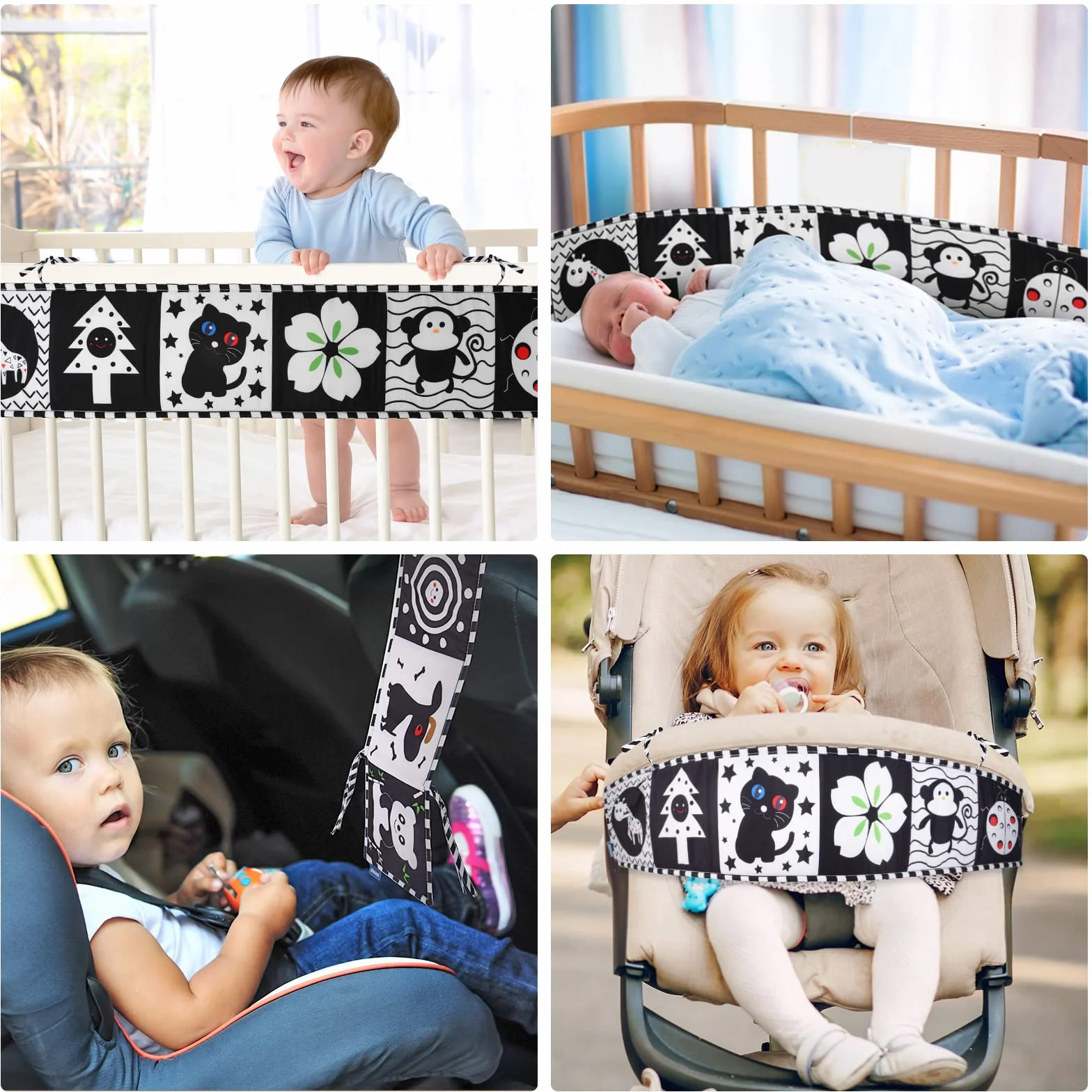 Livre d'Éveil Double Face en Tissu Vicloon pour Bébé Noir et Blanc Pliable 6-12 Mois