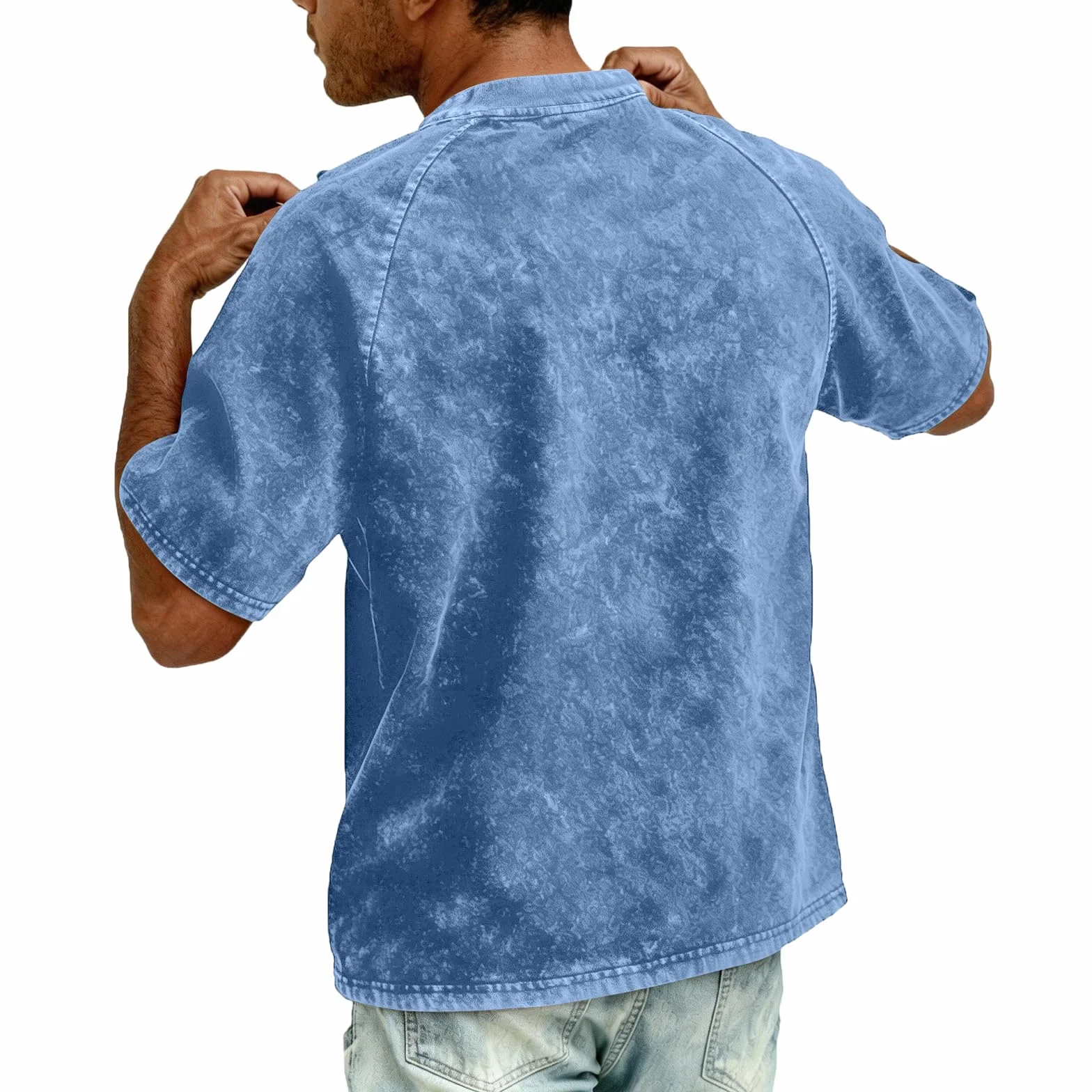 Henley T-Shirt Homme Coupe Ajustée Manches Courtes Vintage Distressed Oversize