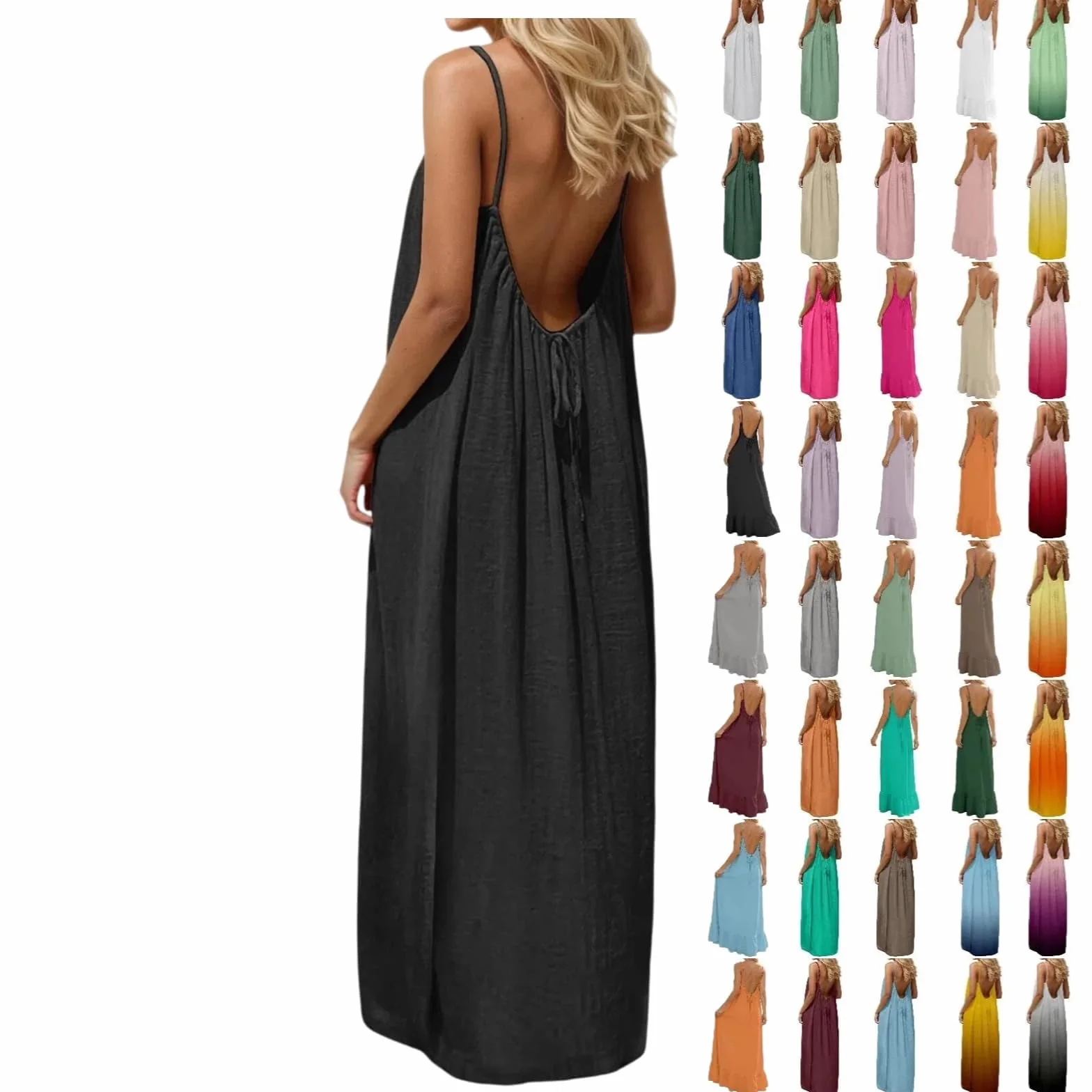 Générique Backless Lounge Dress Casual Sleeveless Cami House Dress for Women Soft Loose Fit Summer Gown