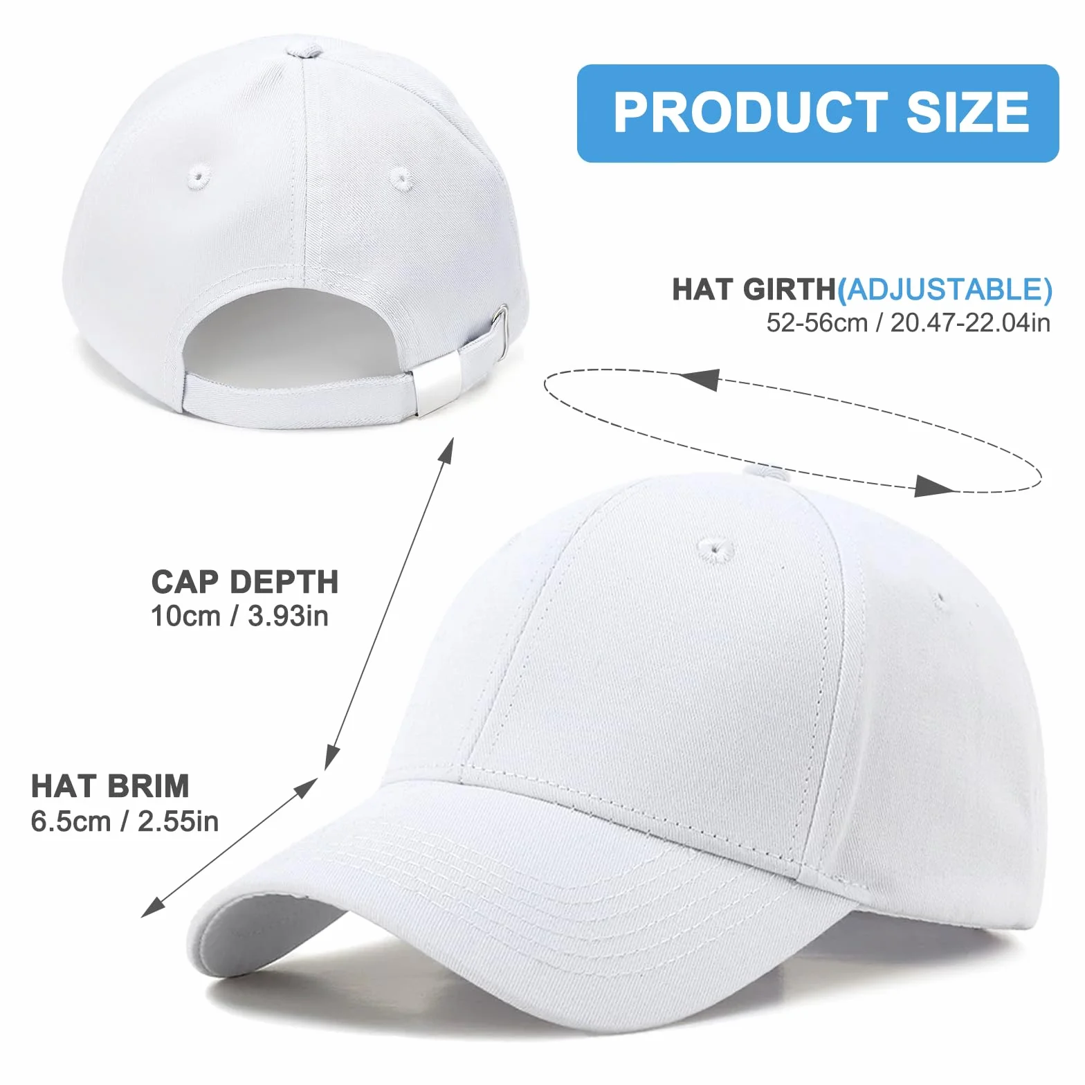 Casquette de Baseball Coton Anti-Soleil Réglable Homme Femme Unisexe Classic Chapeau Sport Extérieur Sunhat (Blanc)