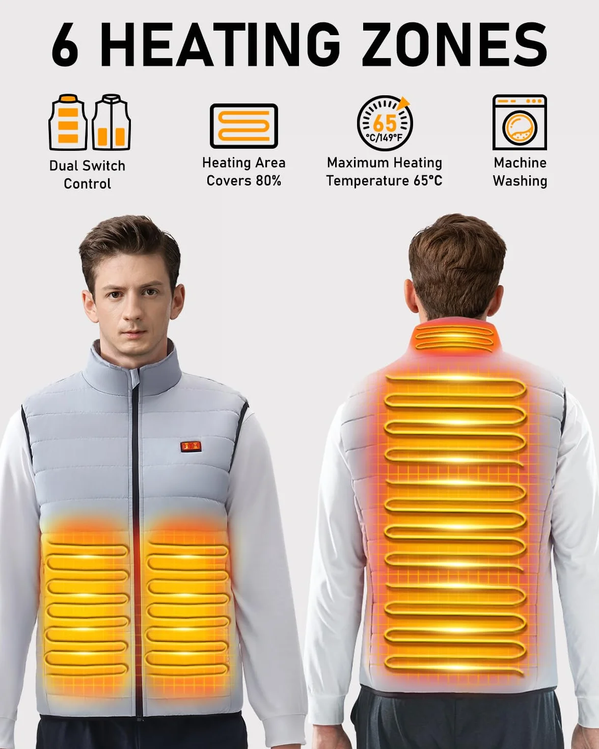 LABCOOL Gilet Chauffant Homme Femme Veste Chauffante 6 Zones 3 Niveaux USB Powerbank 10000mAh Lavable