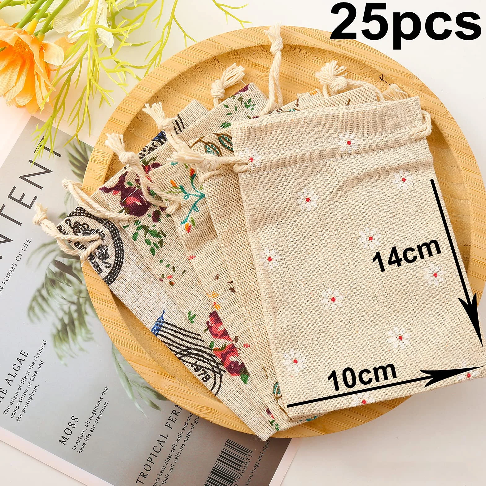 HERZWILD 25pcs Petits Sacs en Coton Sac Toile de Jute avec Cordon de Serrage, Pochette Lin Réutilisable