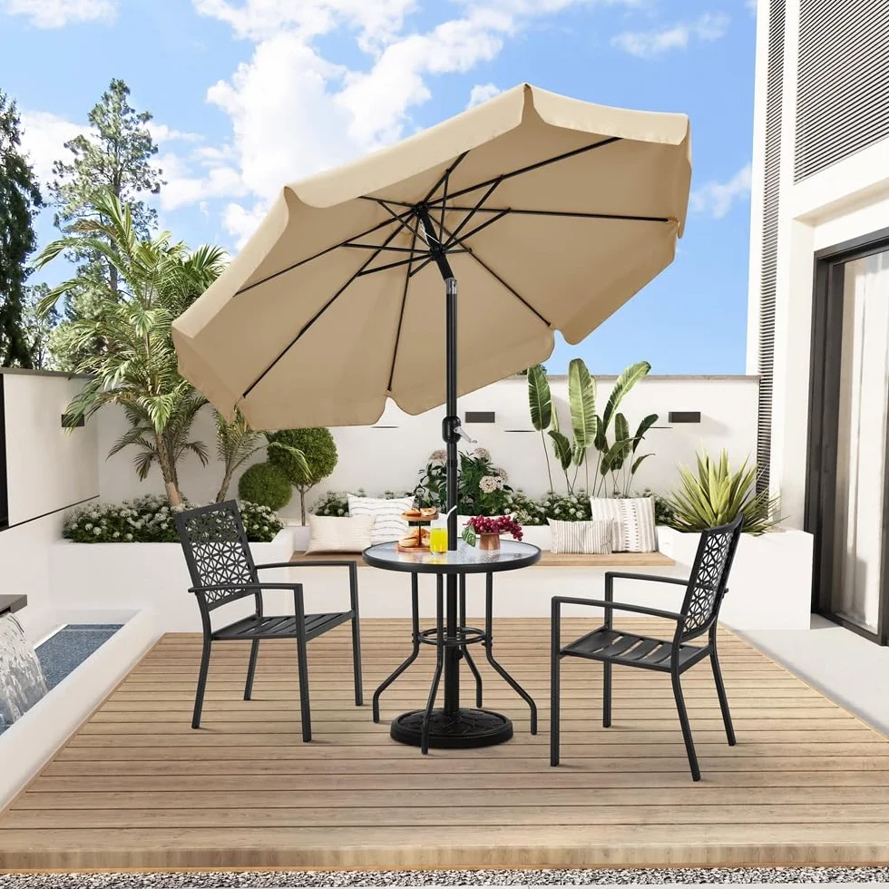 Yaheetech Parasol de Jardin Extérieur 268 cm Inclinable 8 Baleines avec Manivelle Protection Solaire Kaki