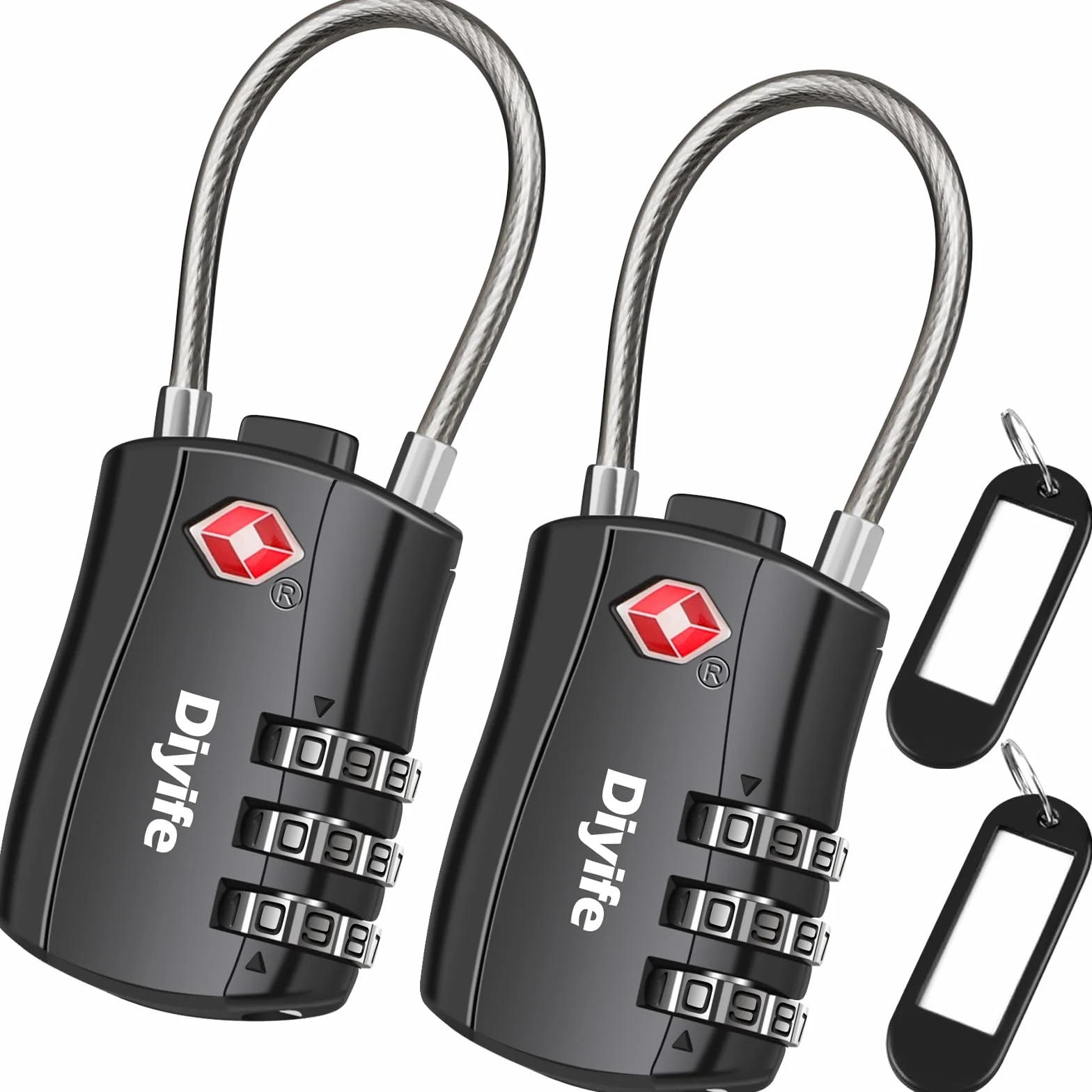 Cadenas pour Bagages TSA Lot de 2, Cadenas de Voyage à 3 Chiffres, Noir