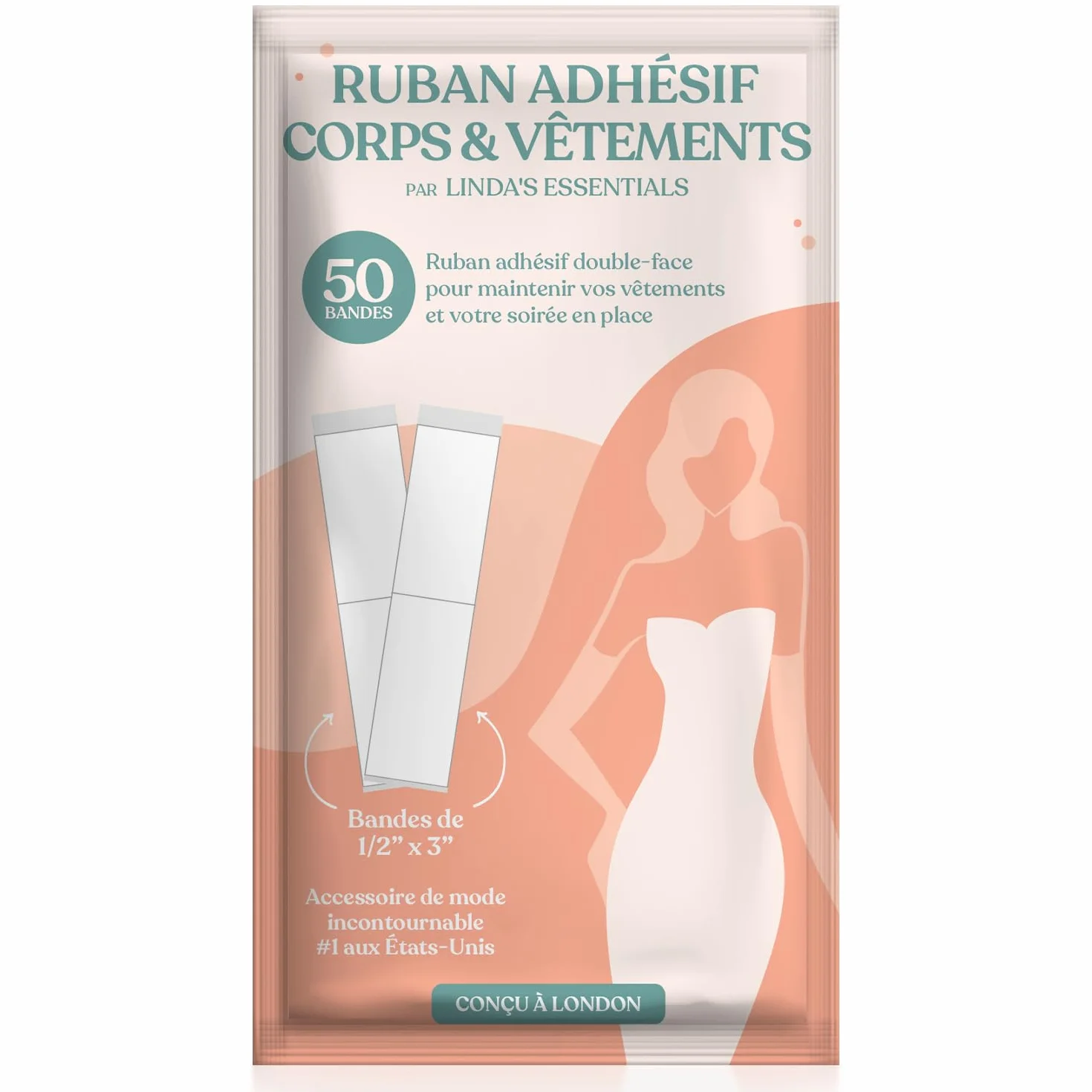Linda's Essentials Adhésif double face peau pour body tape 50 pièces - Fashion Tape vetement peau