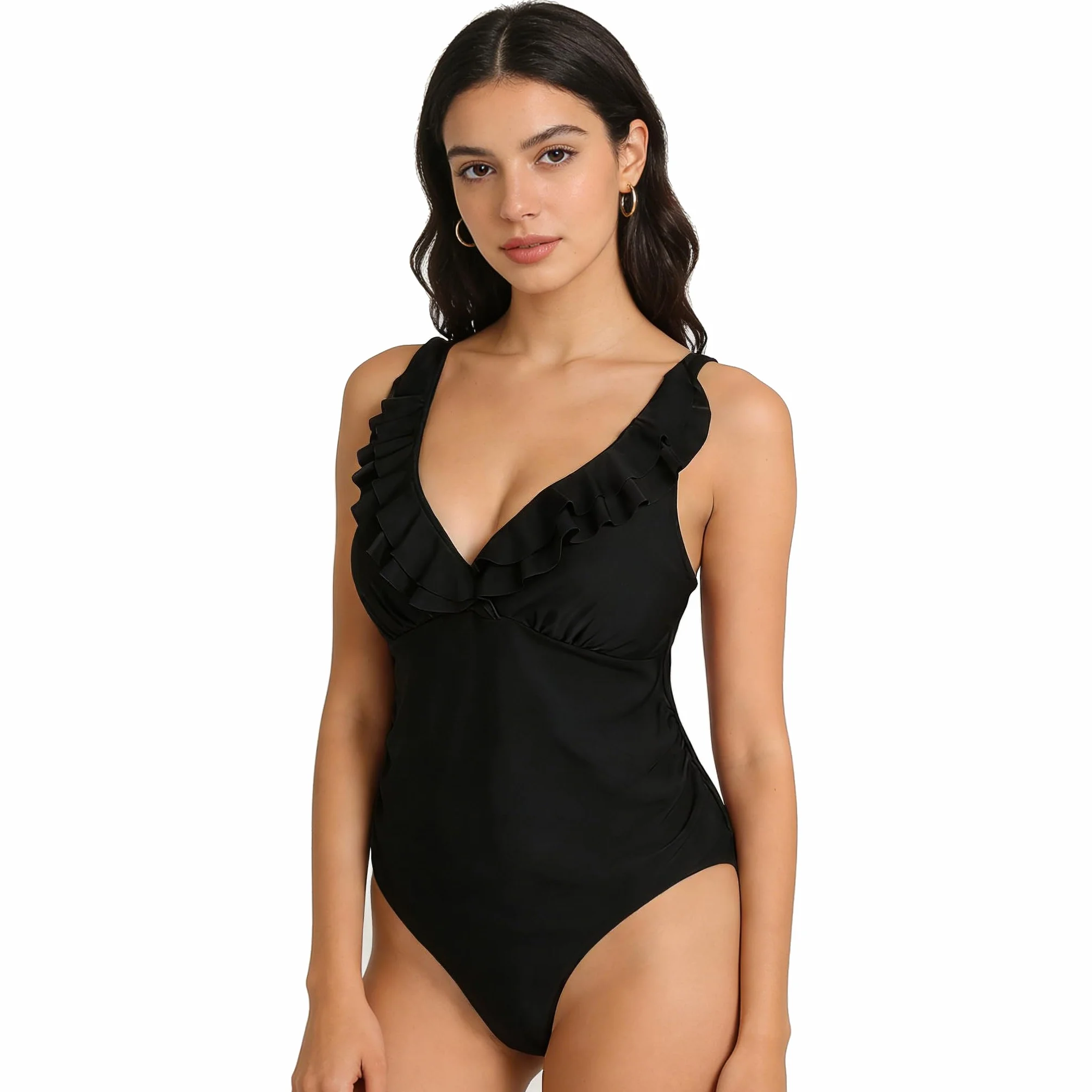 Maillot de Bain Grossesse Une Pièce Col V Haute Taille Push-up Monokini de Maternité