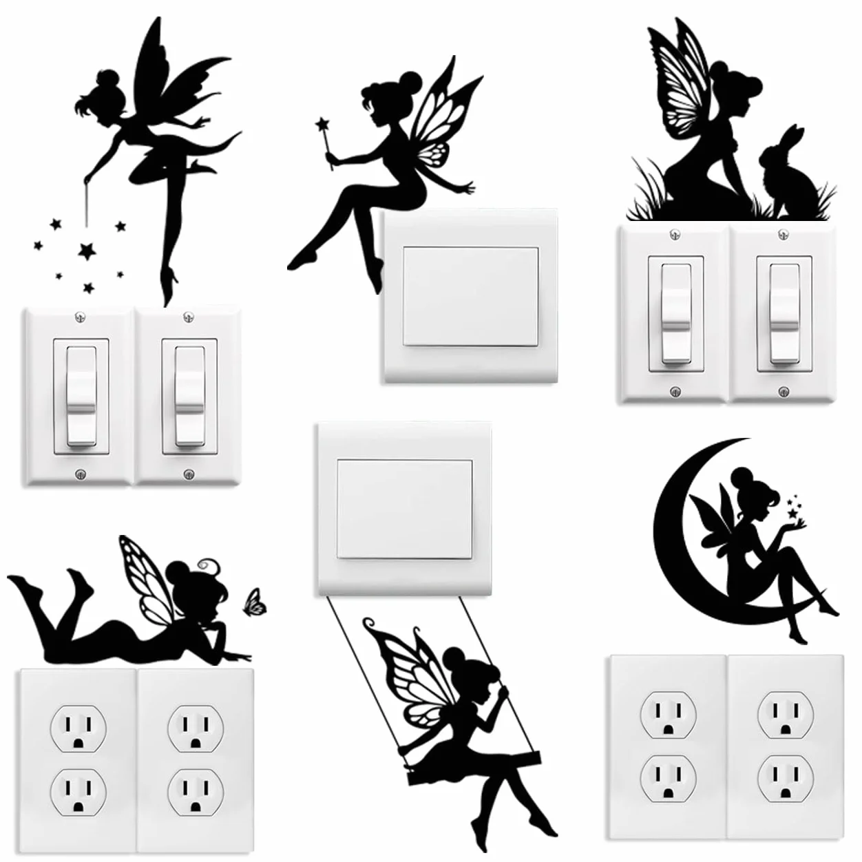 Autocollants pour plaque d'interrupteur 18x18cm fées autocollants à décoller et à coller pour prise murale