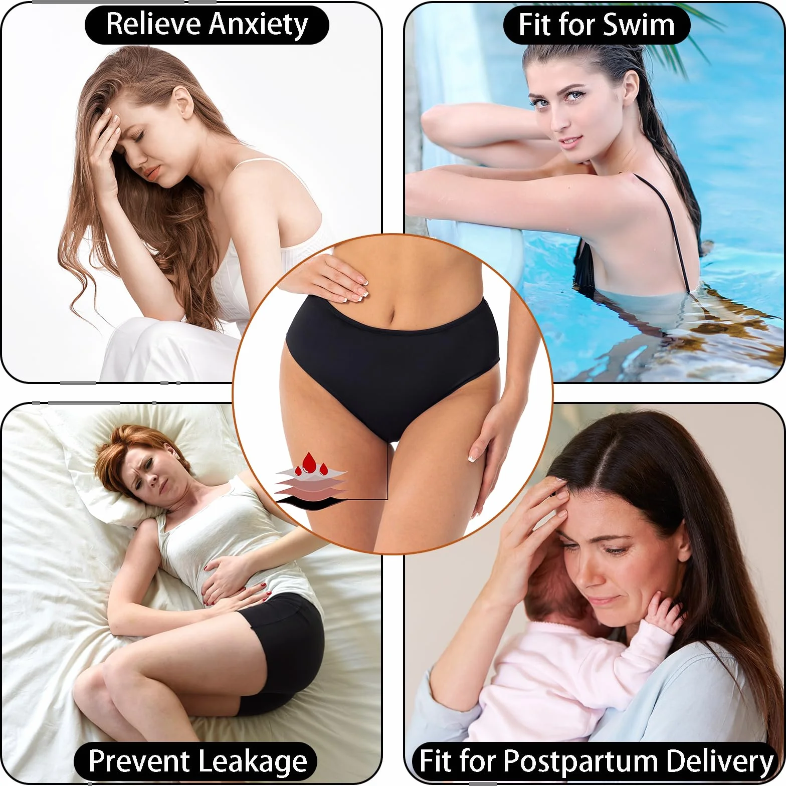 Culotte de Bain Menstruelle Sans Couture Imperméable Anti-Fuites pour Piscine Plage Adolescentes Femmes