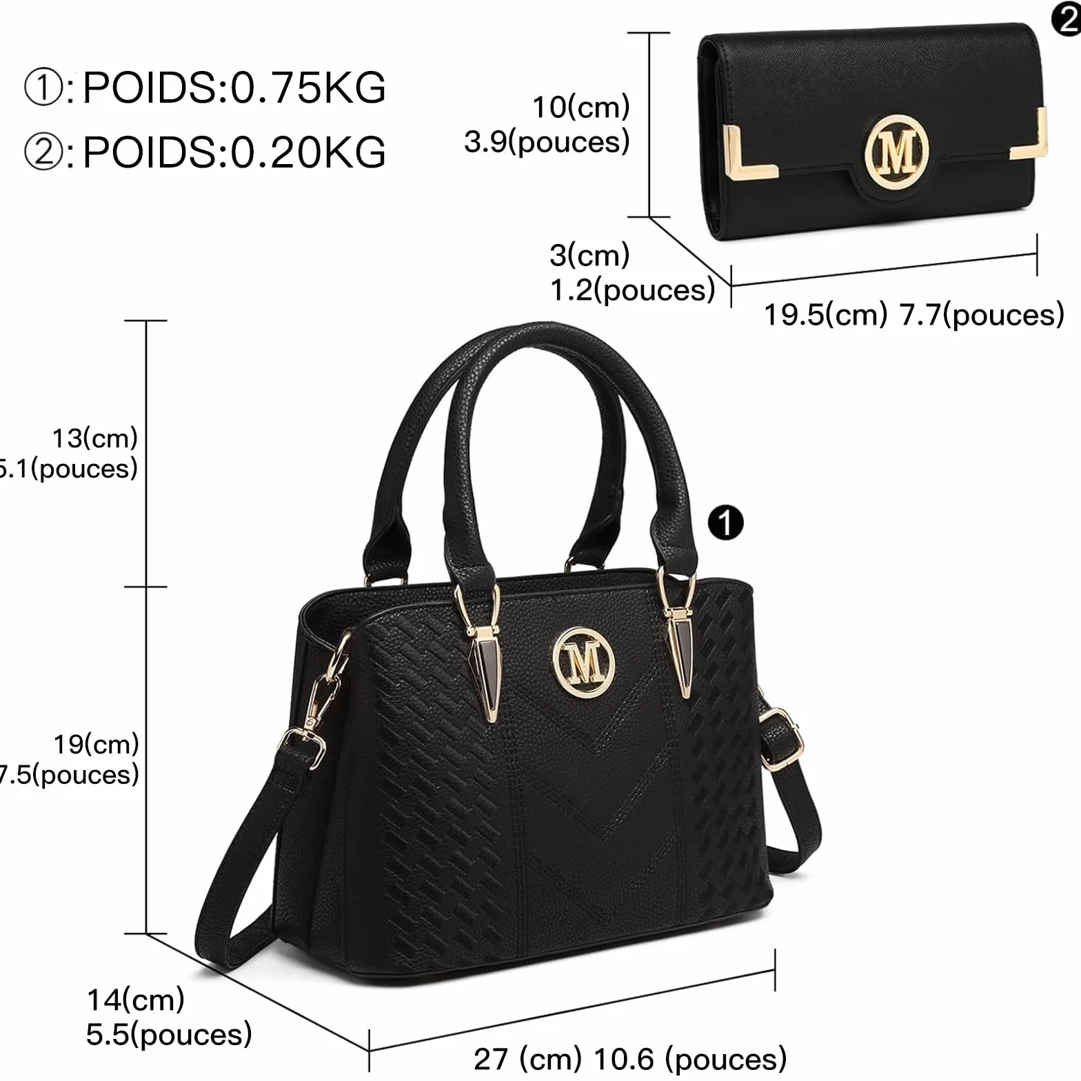 Miss Lulu Sac à Main Femme avec Portefeuille Sac Bandoulière en Simili Cuir Texture Litchi
