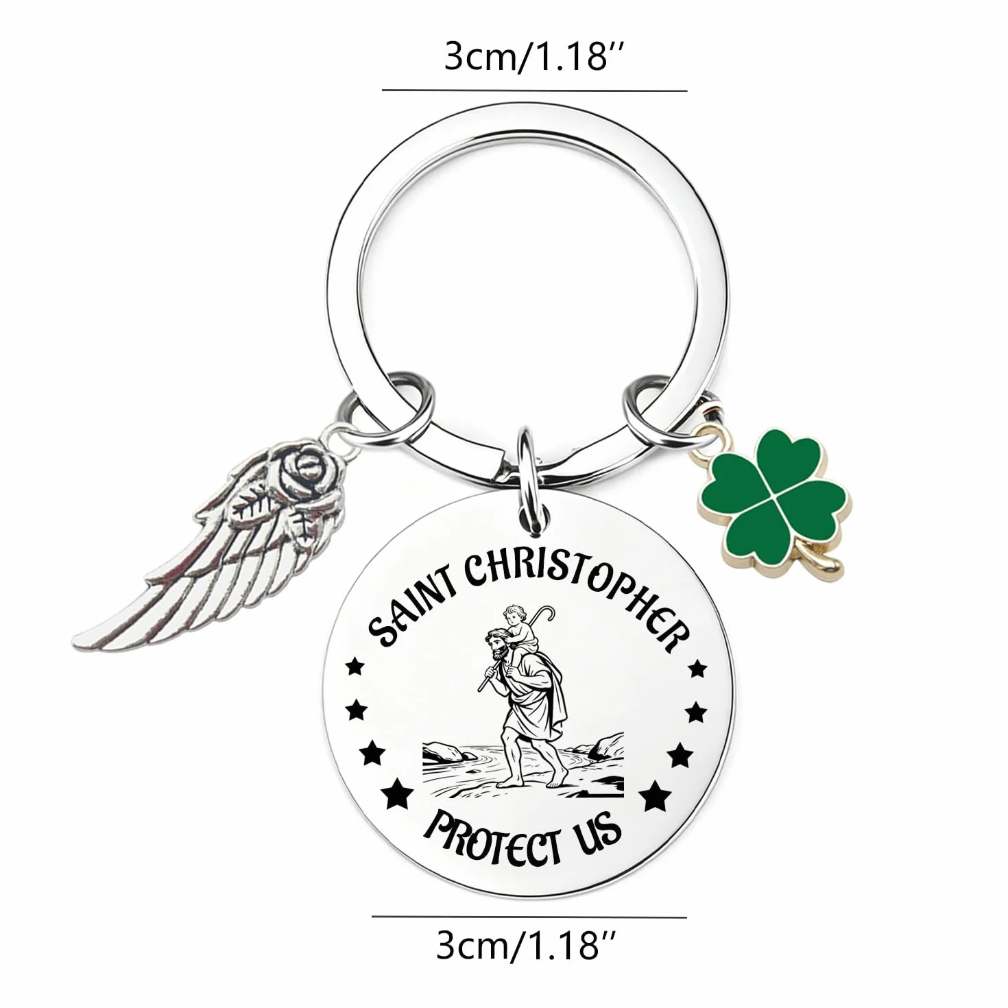 Porte-clés Saint Christophe Médaille Protection Voyageurs Bijoux Homme Femme Cadeau Voiture