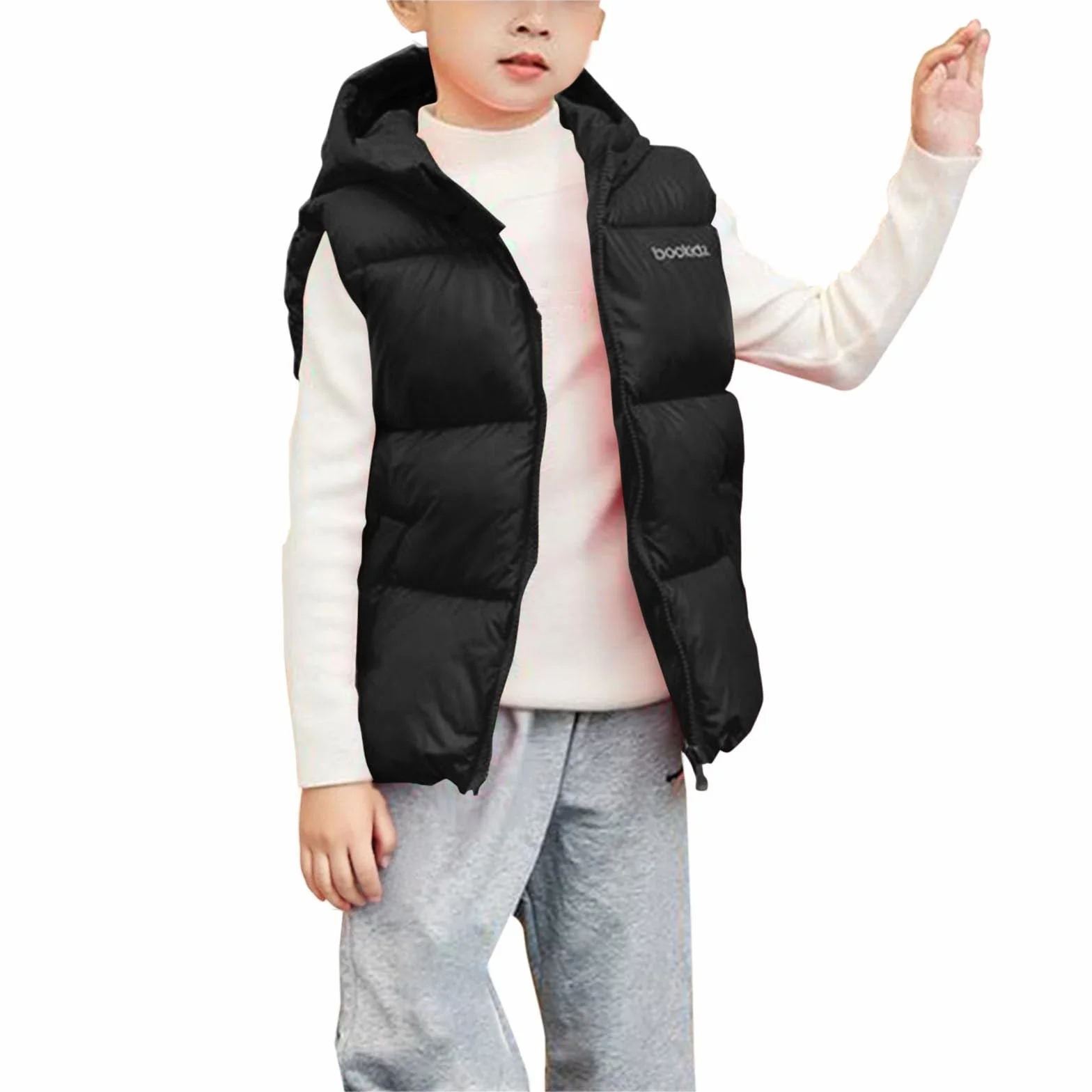 Gilet bouffant à capuche sans manches garçon chaud rembourré léger manteau thermique duvet noir 12-13 ans