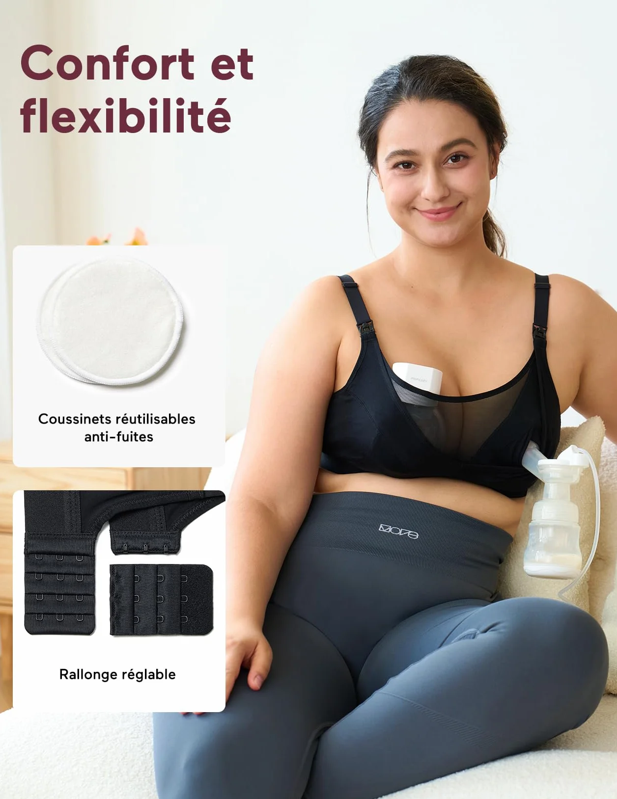 Momcozy Soutien Gorge Allaitement Tire Lait Mains Libres Maille Respirante Grande Taille 95C-115E Brassière 2 en 1