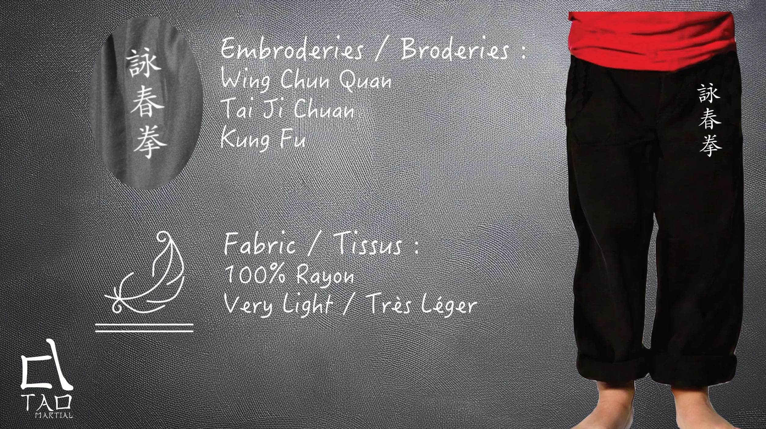 Pantalon Kung Fu Enfant Tai Chi Wing Chun Kimono Léger Noir