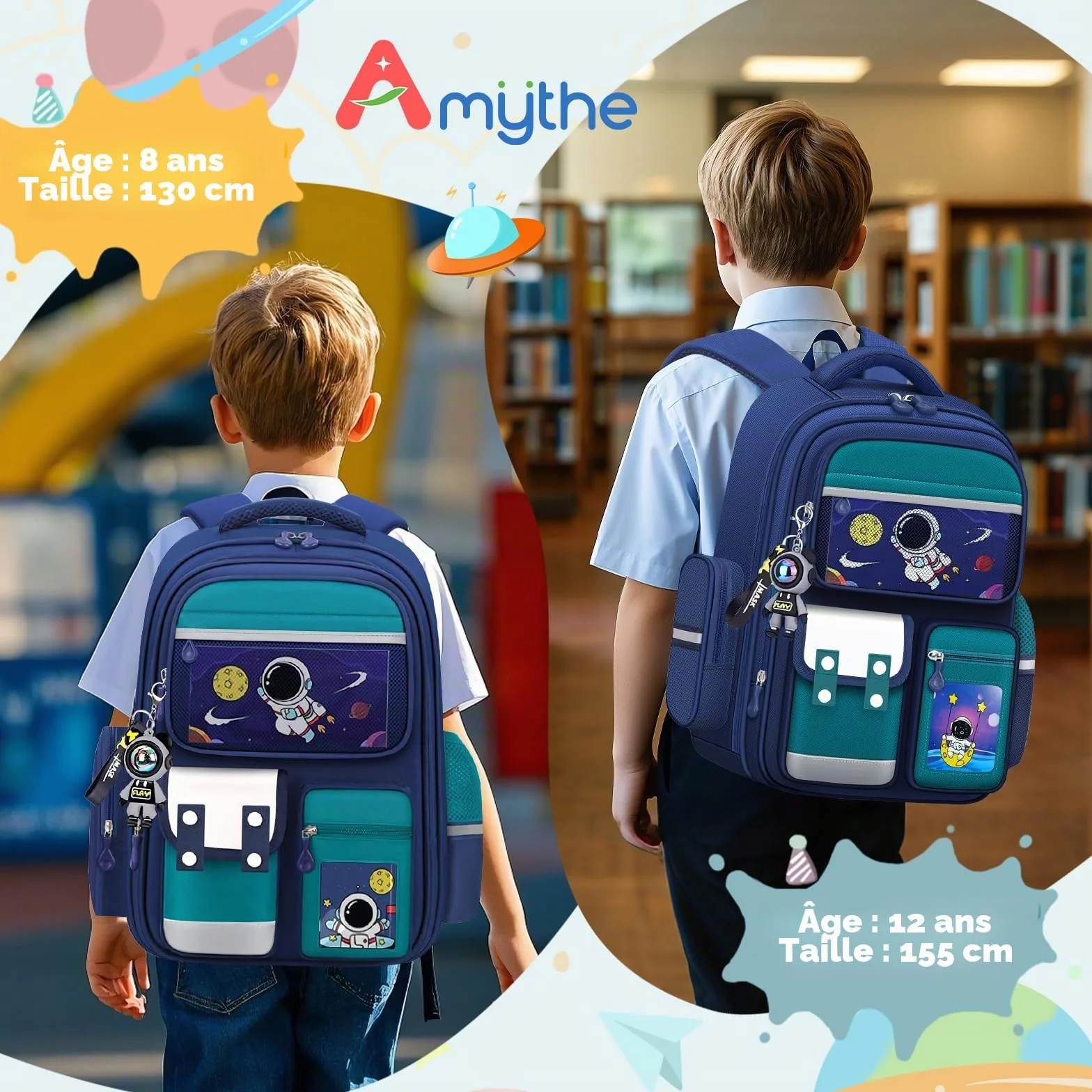 Sac à Dos Primaire Garçons 8-12 Ans Multi-compartiments Bandes Réfléchissantes Vert