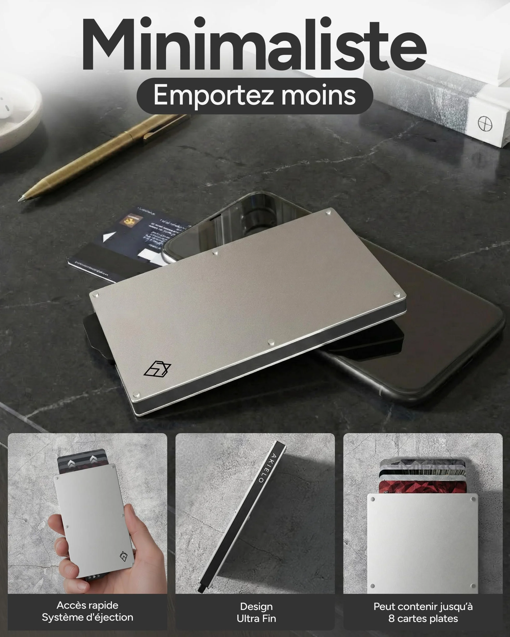 Portefeuille Homme AKIELO RFID Blocage avec Coffret Cadeau Protection Carte Bancaire sans Contact