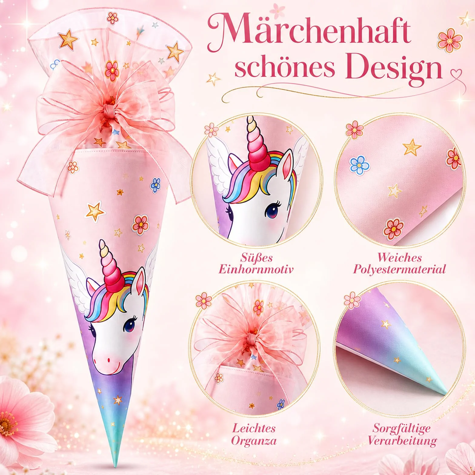 Cône d'école pour Filles 70 cm en Tissu avec Fonction Coussin