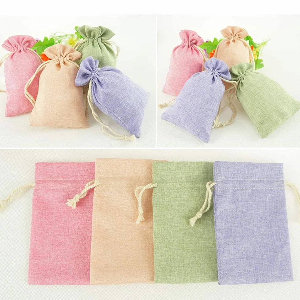 Sachets en Jute 24 Pièces Petit Pochette en Lin Sacs Cadeau avec Cordon Serrage pour Lavande, Bijoux, Mariage