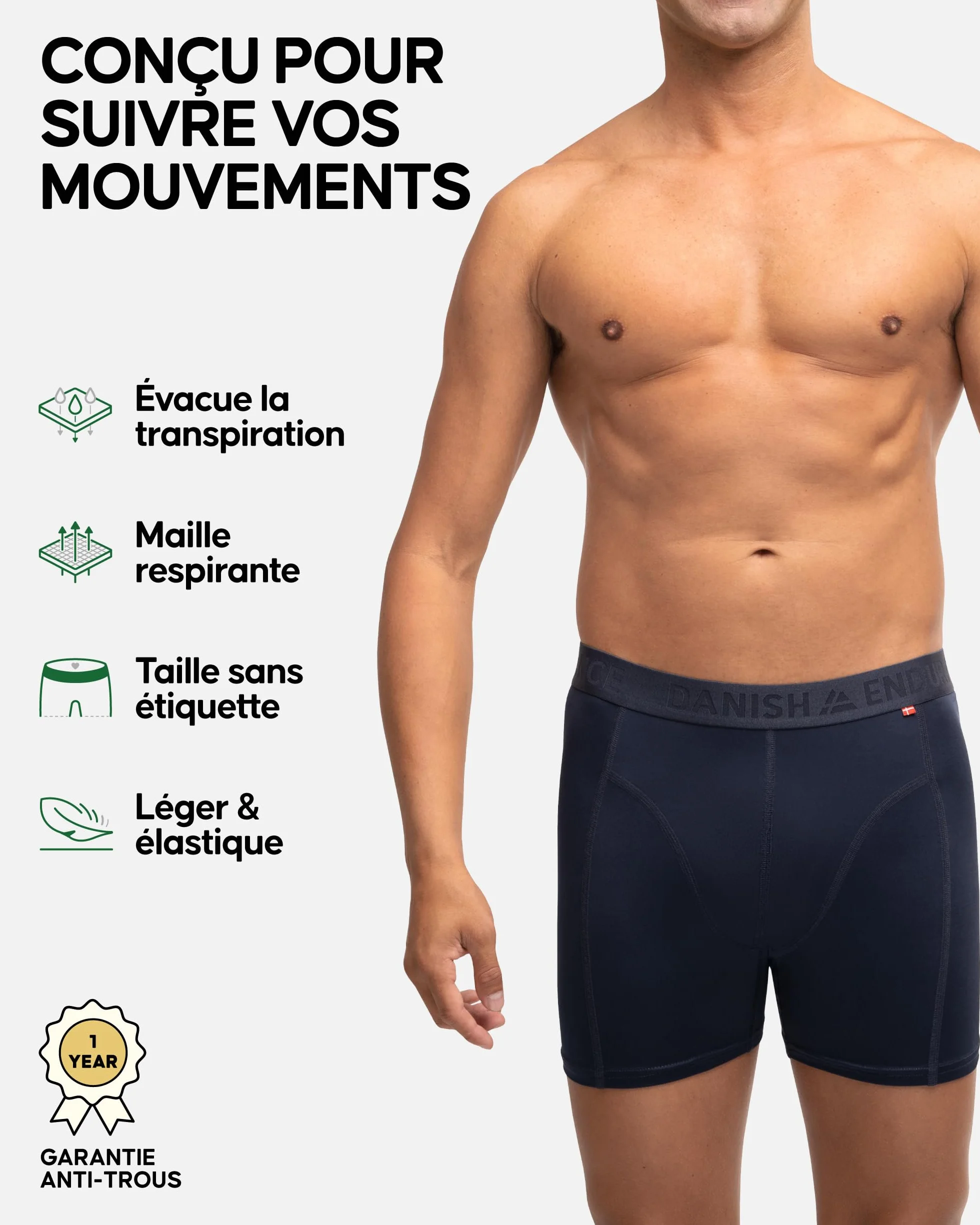 DANISH ENDURANCE Boxers de Course pour Hommes Anti-frottements Lot de 3