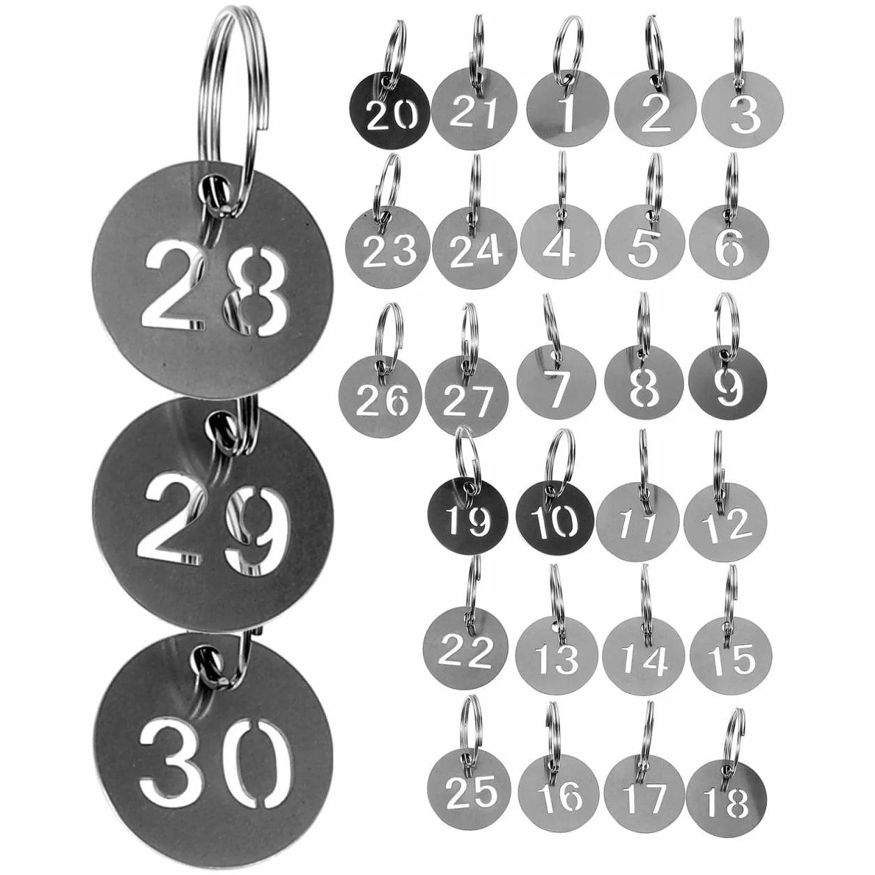MAGICLULU Étiquettes Numérotées en Acier Inoxydable 30 Pièces Porte-Clés Métal