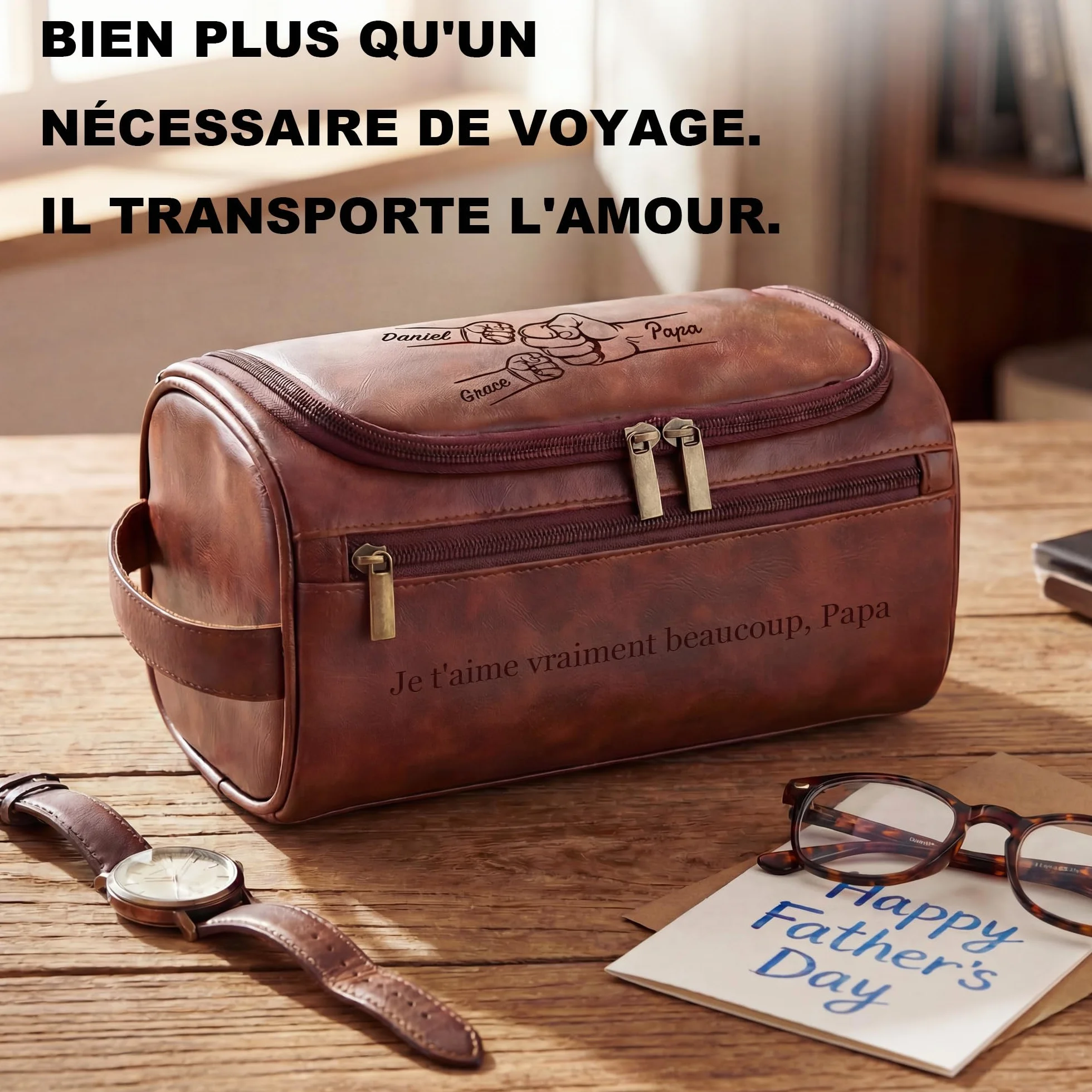 Easycosy Trousse de Toilette Homme avec Crochet en Cuir PU pour Voyage