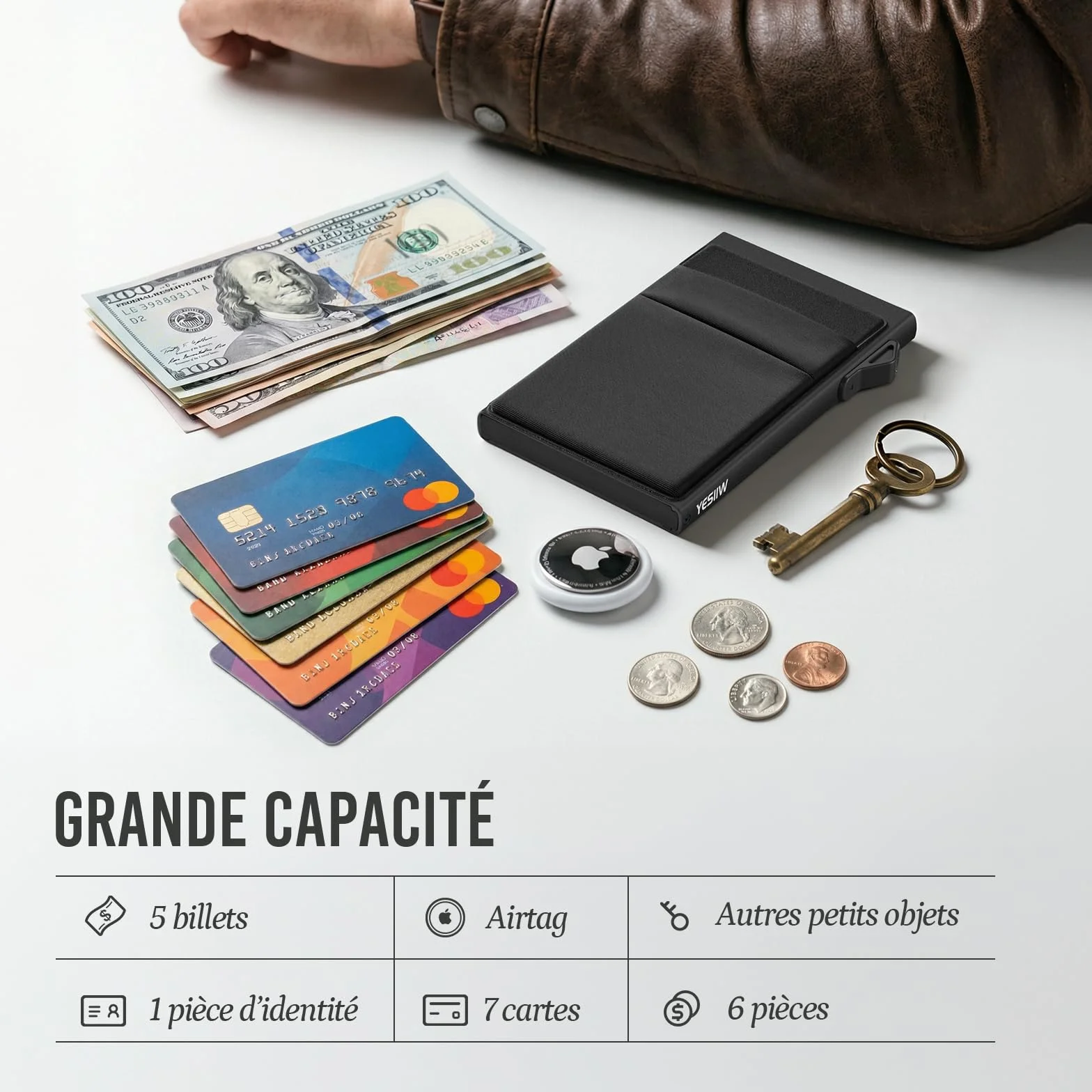 YESIIW Portefeuille Homme Aluminium Pop Up Porte-Cartes avec Blocage RFID Noir
