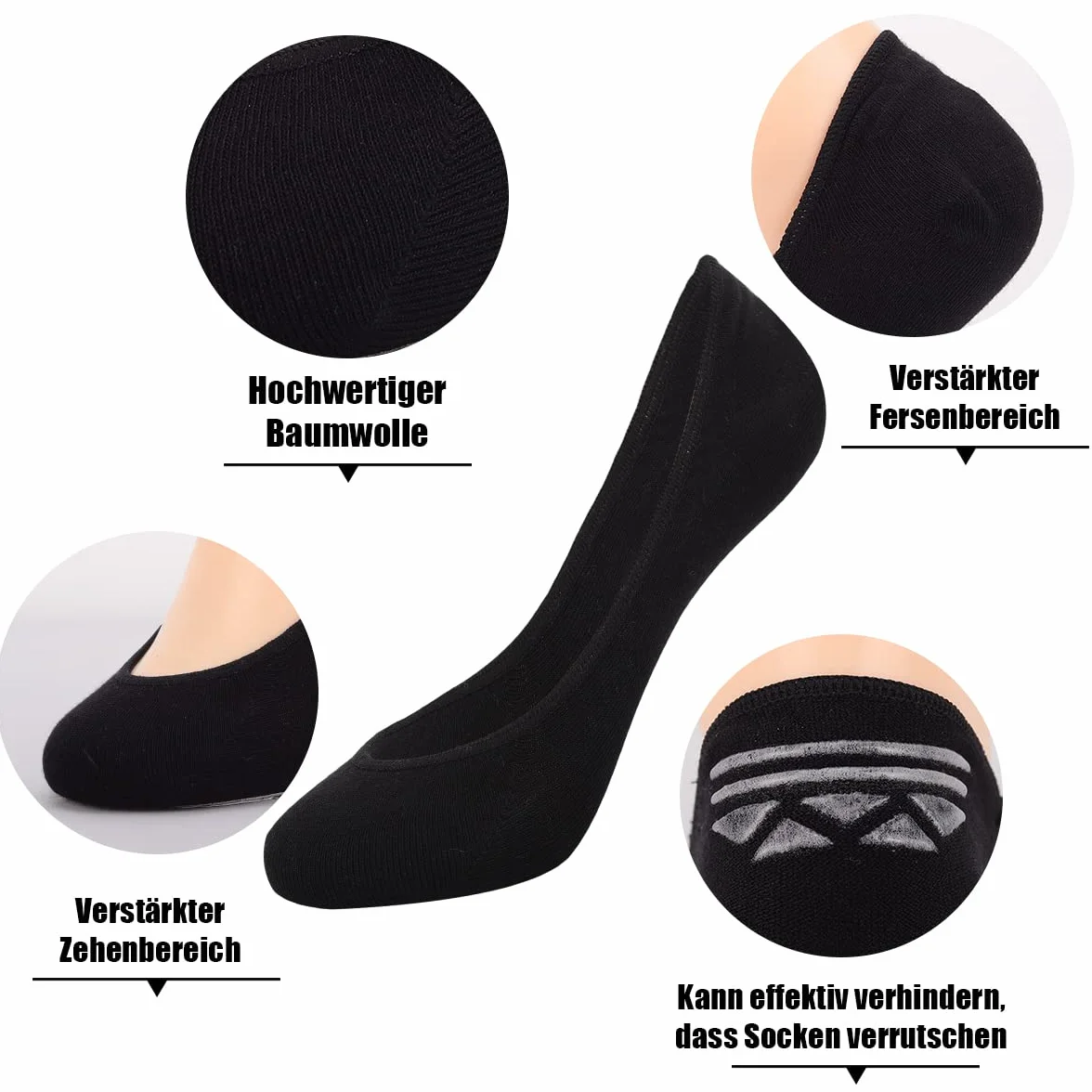 Chaussettes Femme Invisible en Coton avec Bandes Antidérapantes - Socquettes Respirantes
