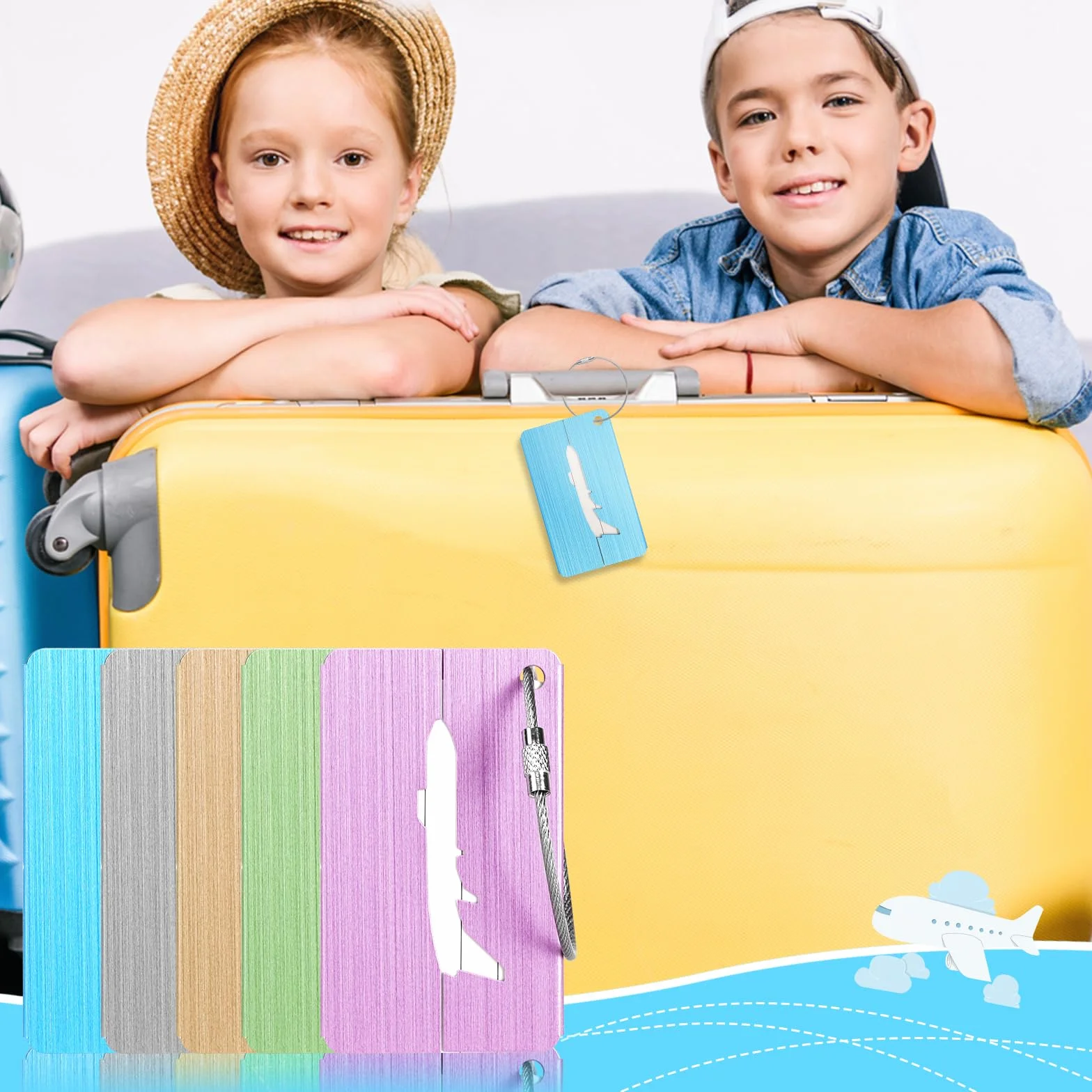 Alyvisun 5 Pièces Etiquette Valise en Aluminium avec Carte Informations Personnelles 7,5 x 4,5 cm