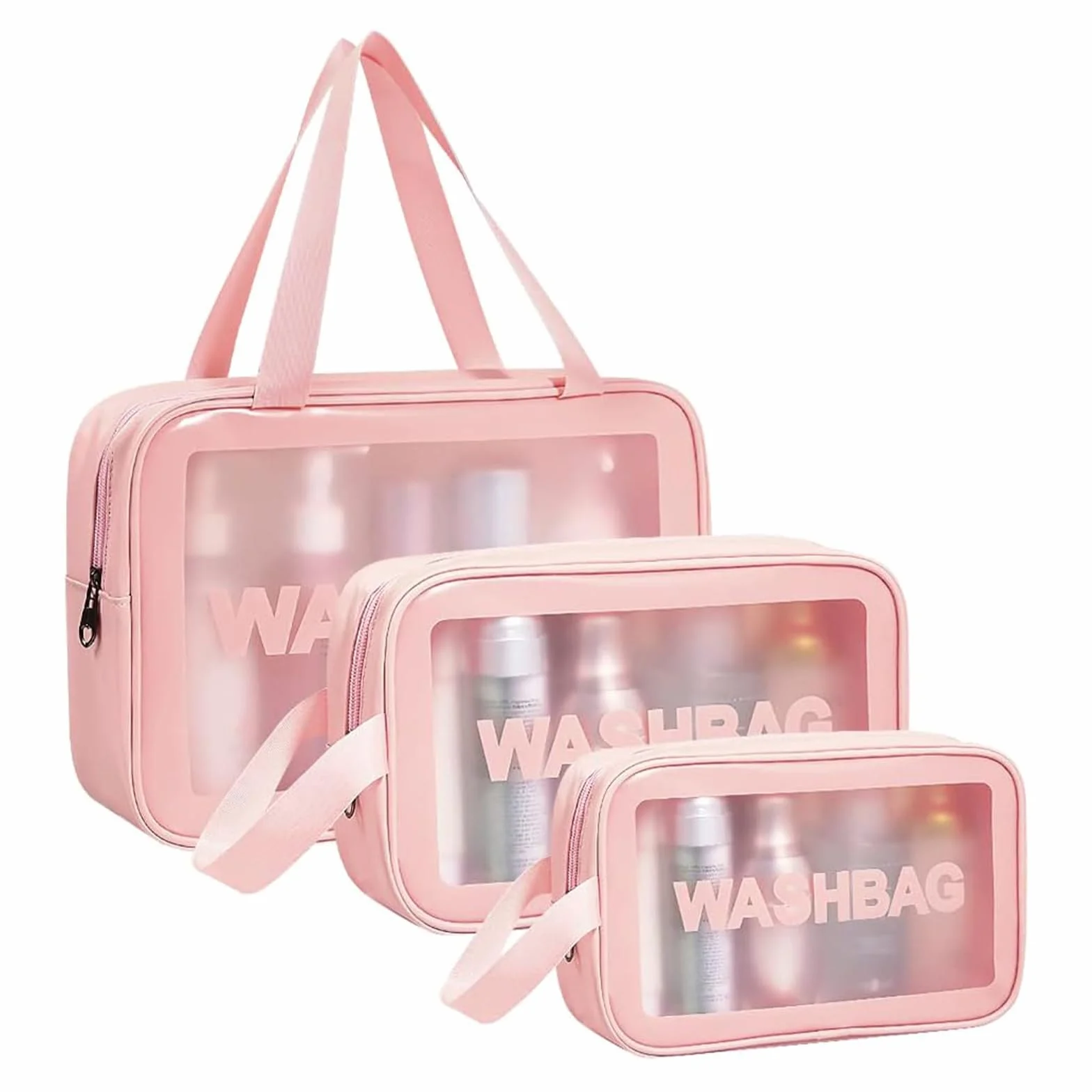 Aucuu Trousse de Toilette Transparente 3PC Set Étanche PVC Imperméable Portable Voyage avec Poignée