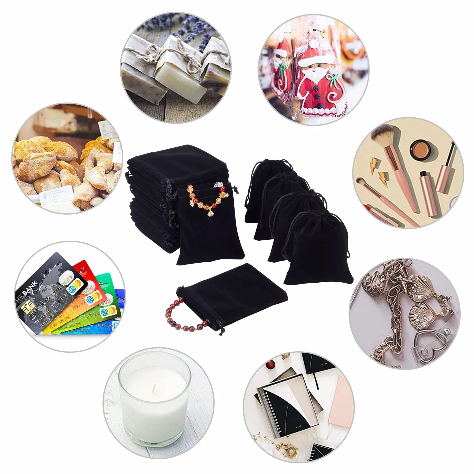 PandaHall Elite 50PCS Sachets Pochettes de Velours 12x10cm Sacs Cadeaux Pochettes à Bijoux Souples Noir
