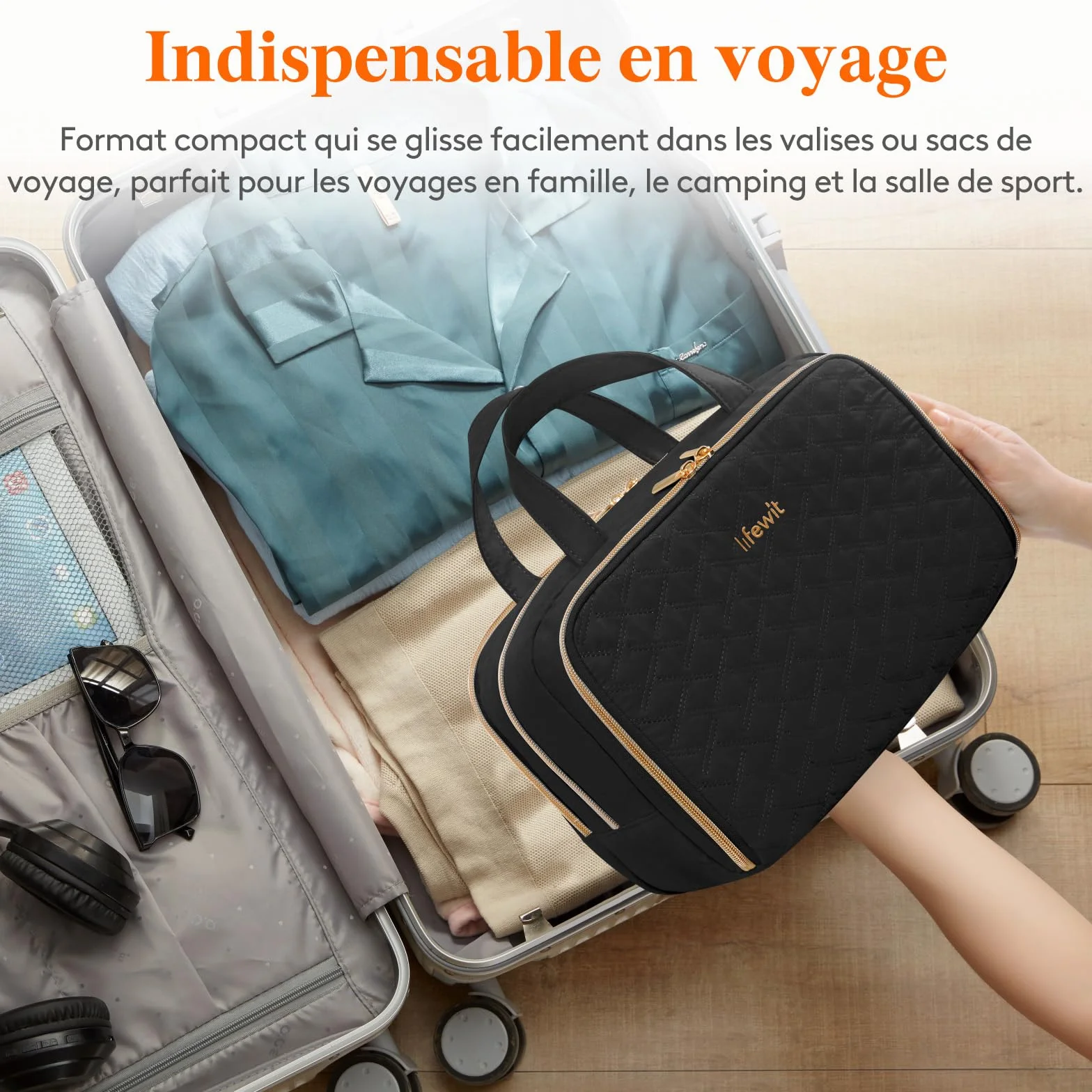 Lifewit Trousse de Toilette Femme Voyage Maquillage Sac Rangement Cosmétique avec Poignée Noir L
