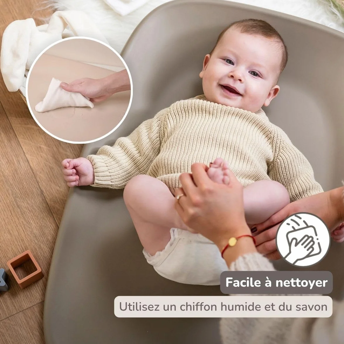 Nattou Softy Matelas à langer bébé mousse PU lavable 50 x 70 cm Taupe