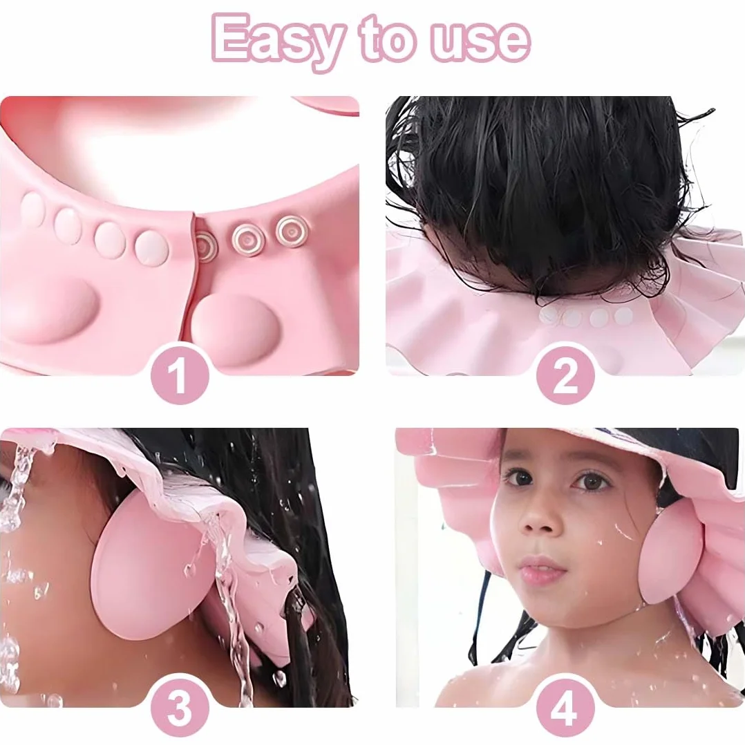 Bonnet de Douche Bébé Réglable avec Visière, Protège Yeux et Oreilles, Chapeau de Bain pour Enfants