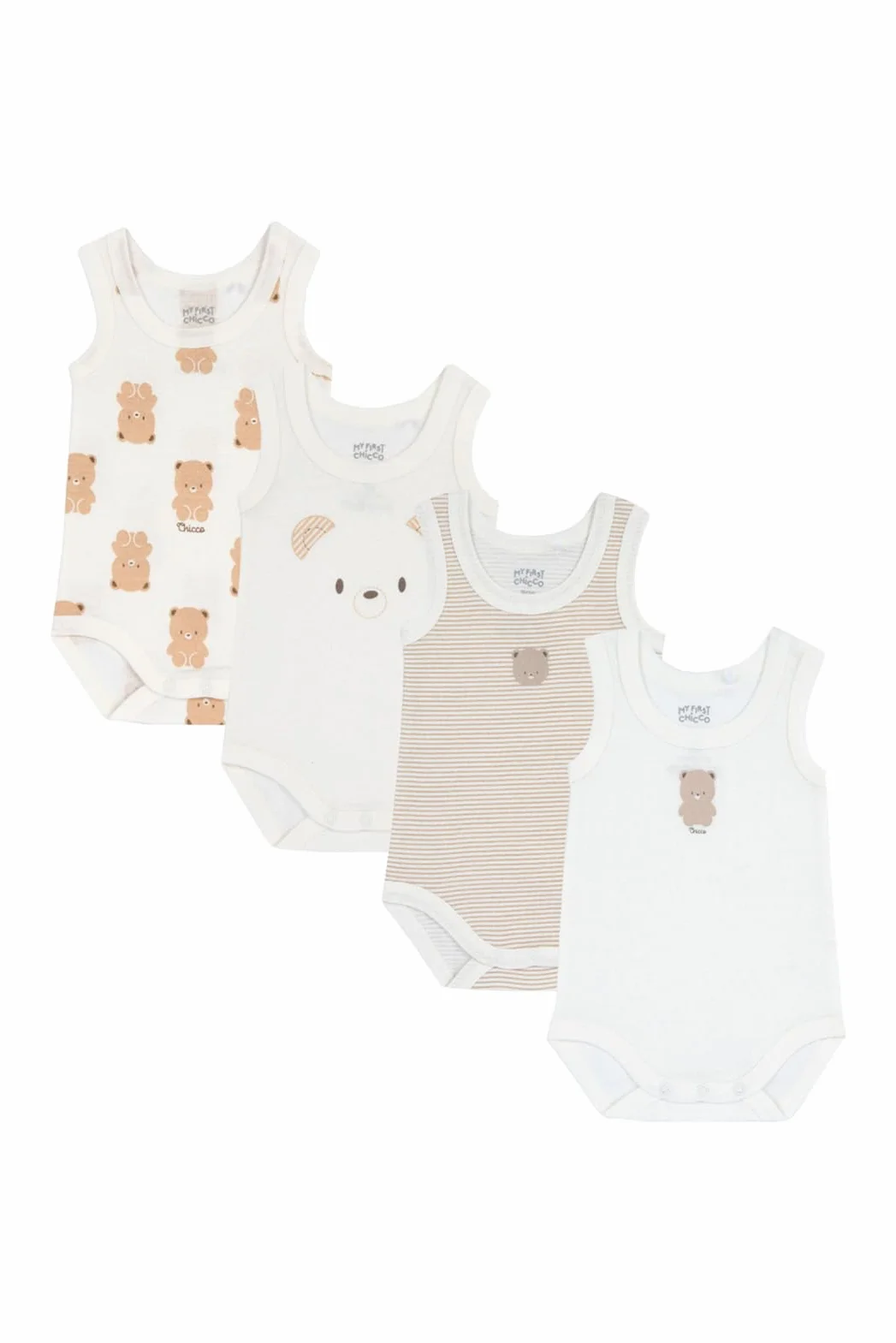 Chicco Lot de 4 Bodies sans Manches 100% Coton Bébé Garçon 0-3 Mois