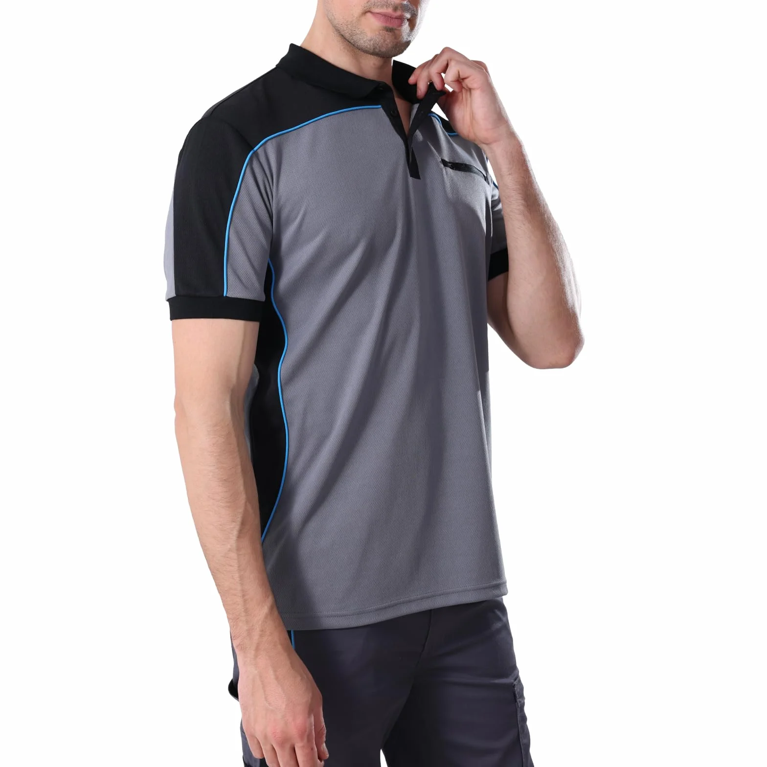 Polo-shirt de travail homme manches courtes 100% polyester couleurs contrastées