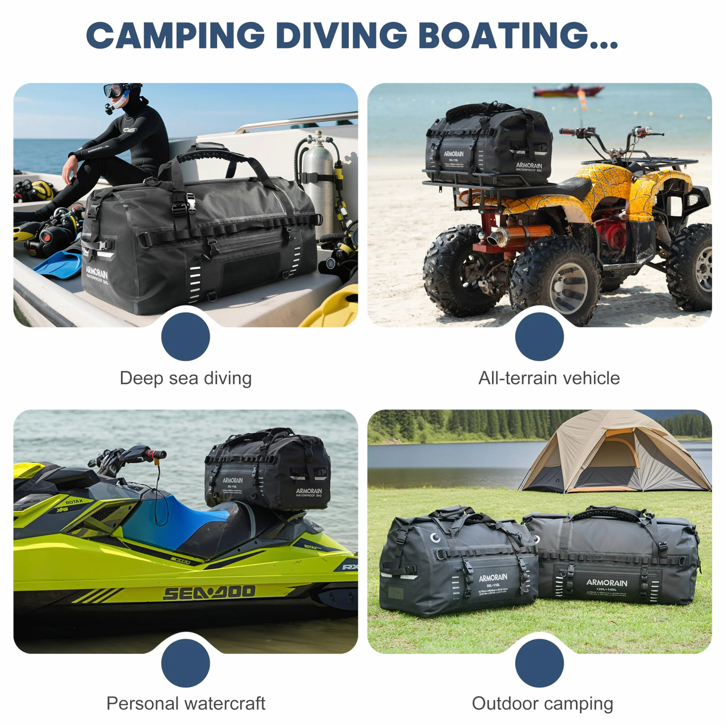 Sac étanche de Voyage Grande avec Bretelles et Poignées Gonflables pour Plongée Moto Aviron Kayak Camping