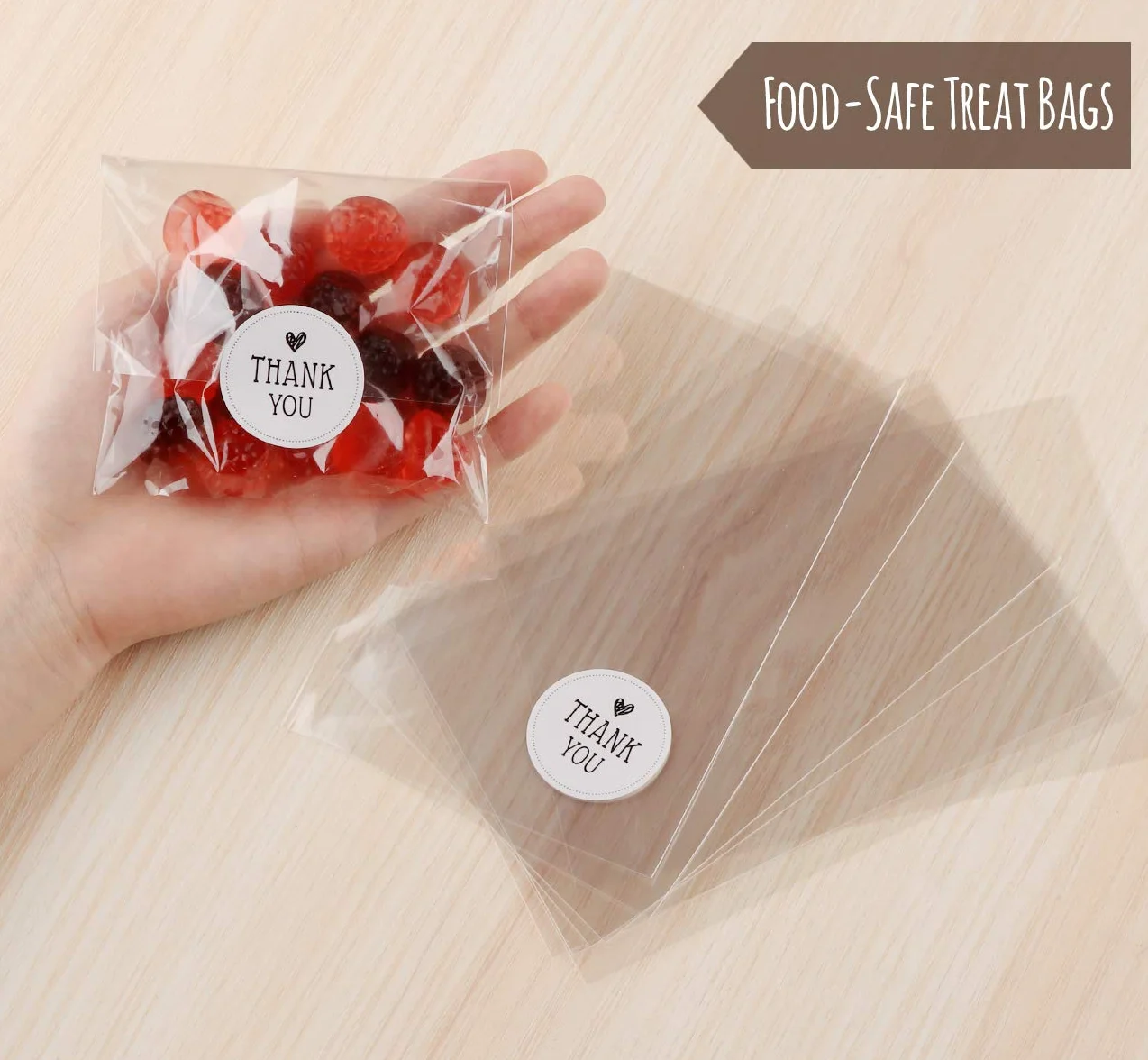 Sachets Cadeaux Transparents OPP 15x10cm avec Liens Dorés 200pcs
