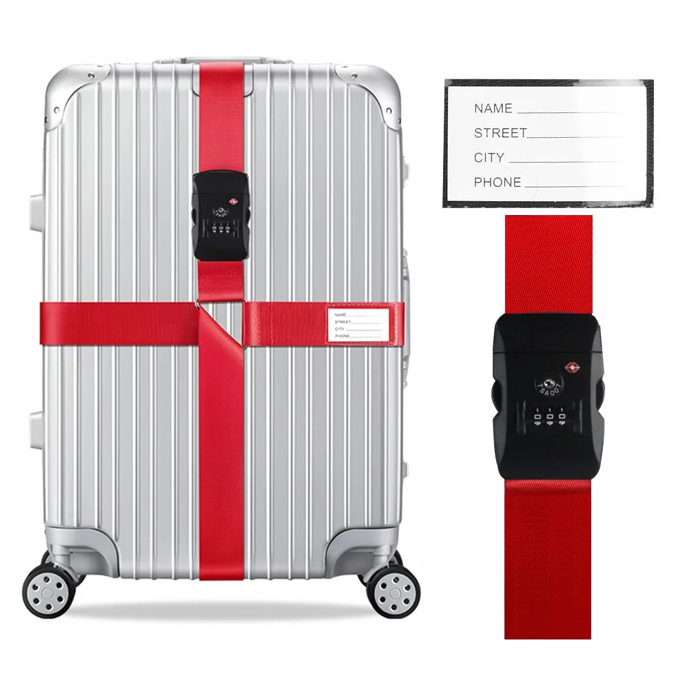 Veki Ensemble de Sangle de Bagage Croisées TSA avec Verrou Ceintures de Valise Réglables Rouge 1 pièce