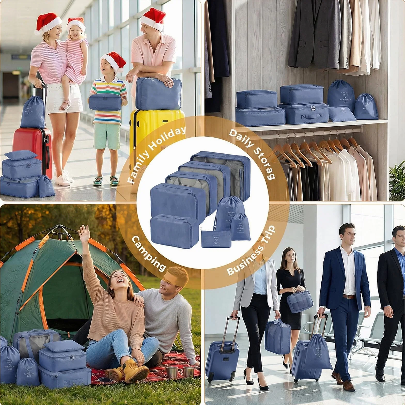 Organisateur Valise 8 Pièces, Packing Cubes de Voyage, Sacs Rangement Accessoires pour Vêtements Chaussures Cosmétiques Bleu Marine