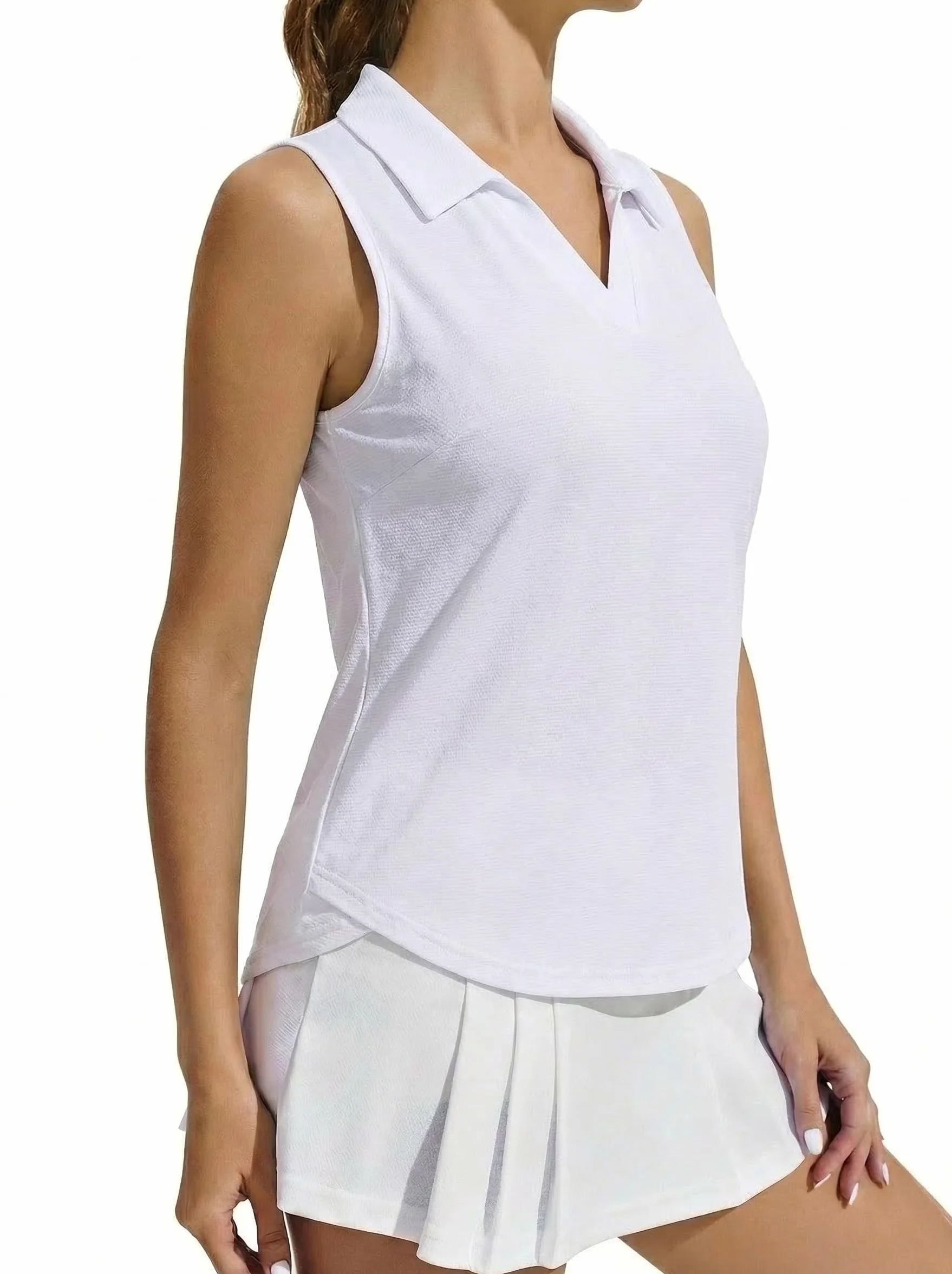 PINSPARK Polo De Sport Femme sans Manches UPF 50+ UV Respirant Col en V Séchage Rapide