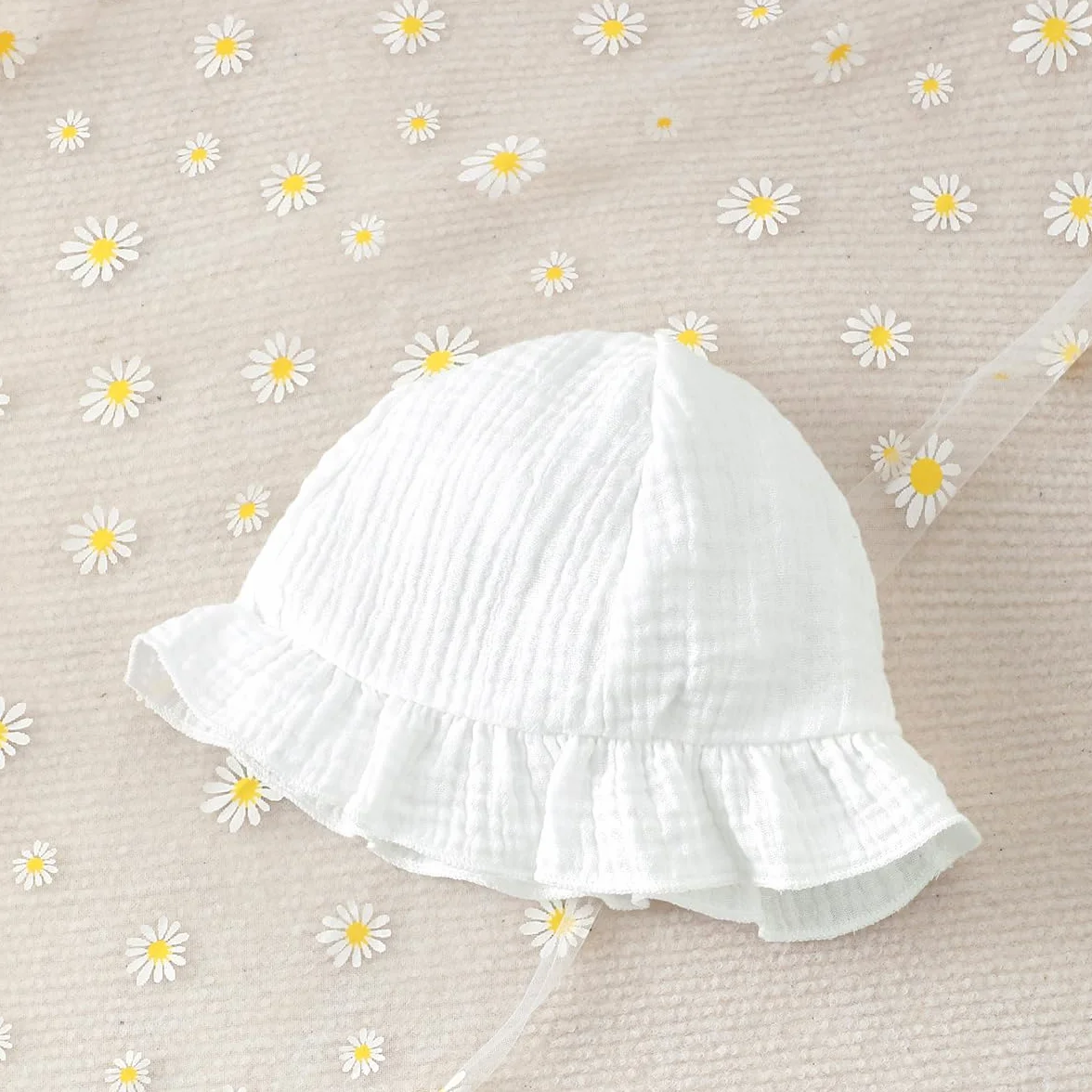 Robe en Coton et Lin pour Petites Filles Imprimée Cœurs Fleurs Manches à Volants Tenue Printemps Été